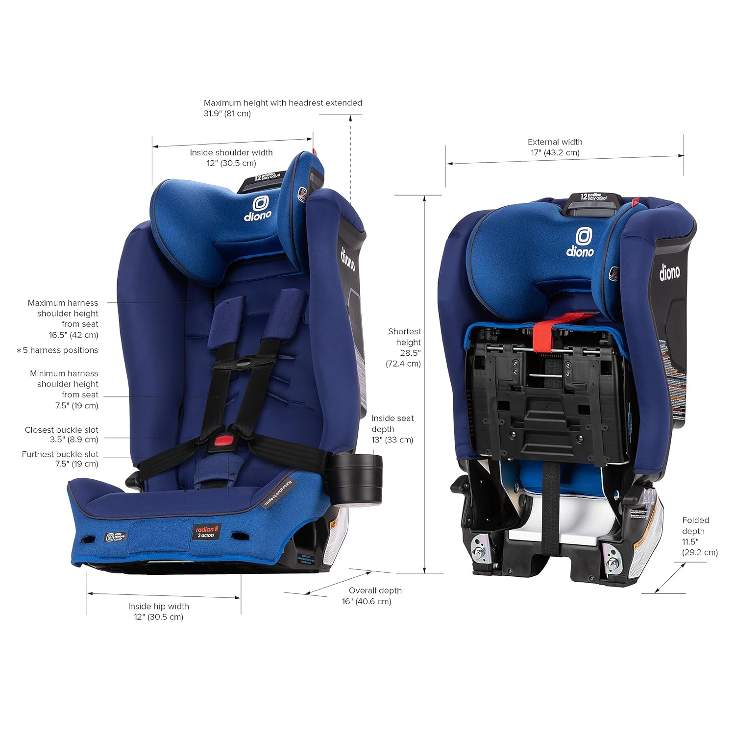 Diono Radian 3R SafePlus, asiento convertible todo en uno, orientado hacia atrás y hacia adelante, ingeniería SafePlus, 10 años 1 asiento de