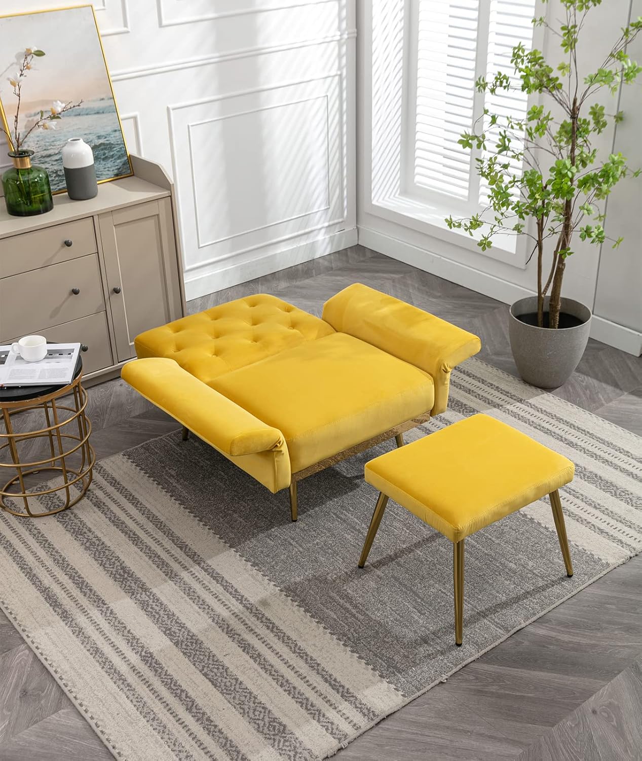 KINFFICT Sofá decorativo de terciopelo con otomana, cómodo sillón tapizado con reposabrazos y respaldo ajustables, sala de estar reclinable