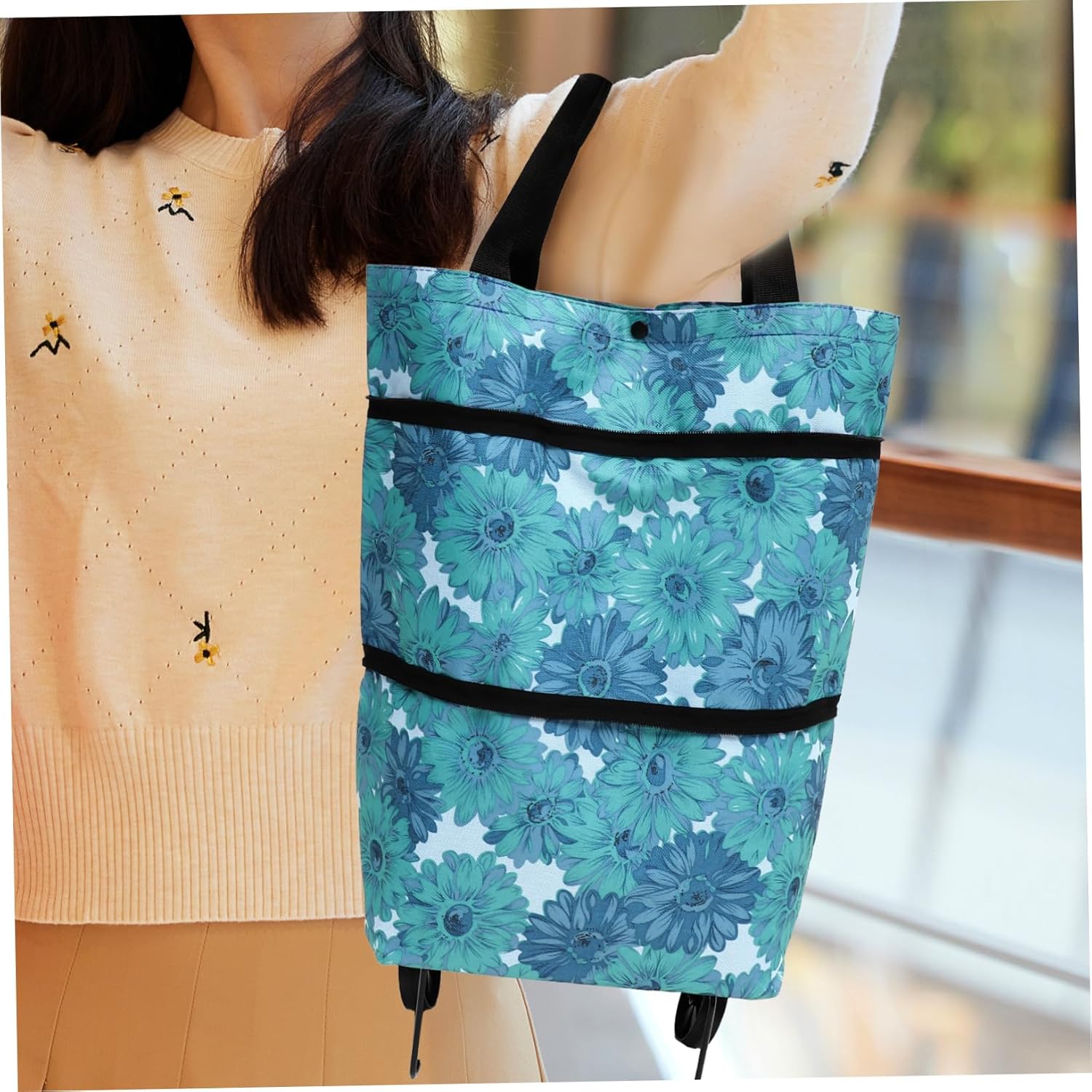 NUOBESTY Carrito de compras plegable Bolsa de mano plegable Bolsa de compras Bolsa de mano de tela Oxford portátil Bolsa de mano Carrito de compras
