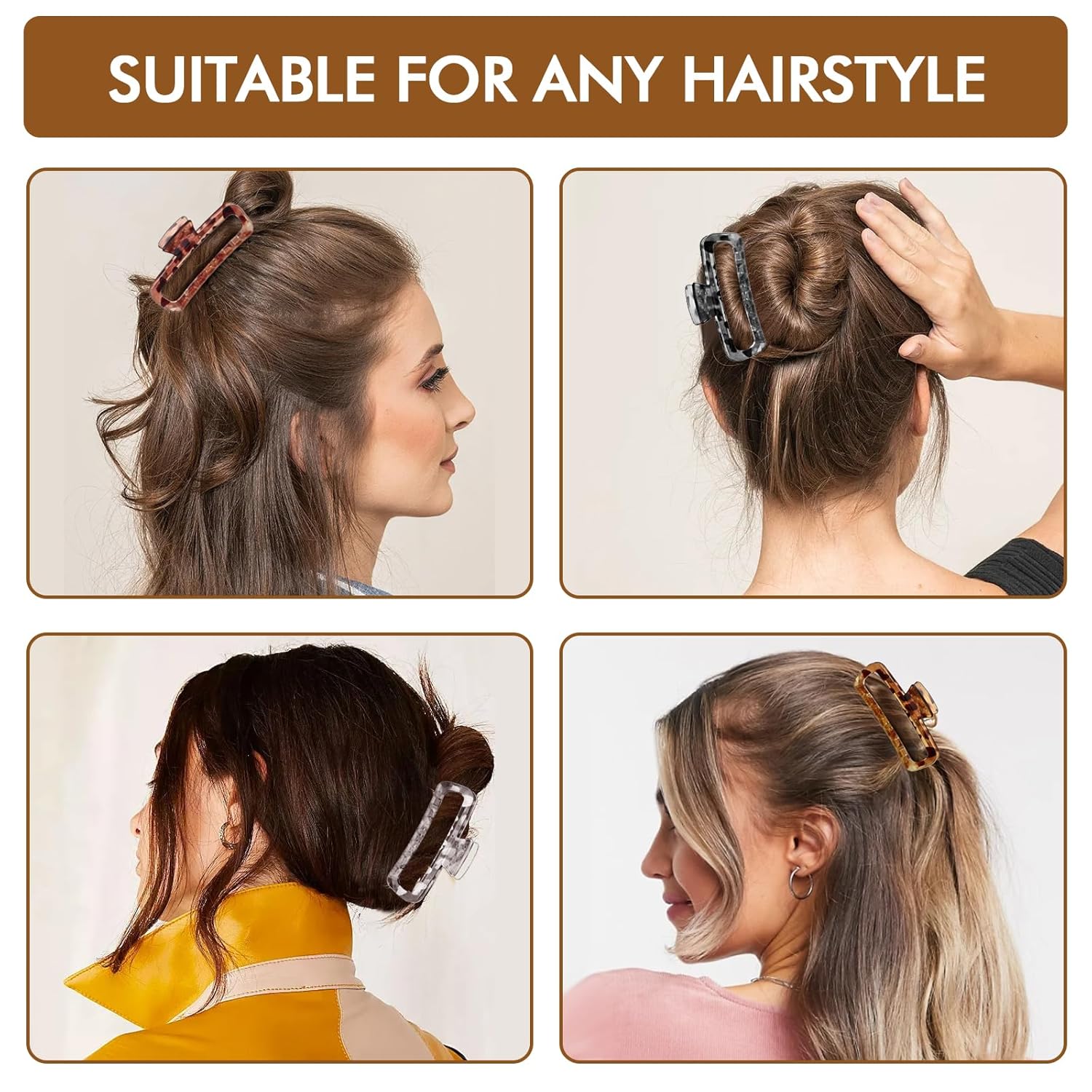 Aaiffey Paquete de 8 pinzas grandes para el cabello grueso, rizado, largo, cuadrado, de sujeción fuerte, pinzas de mandíbula mate, medianas,