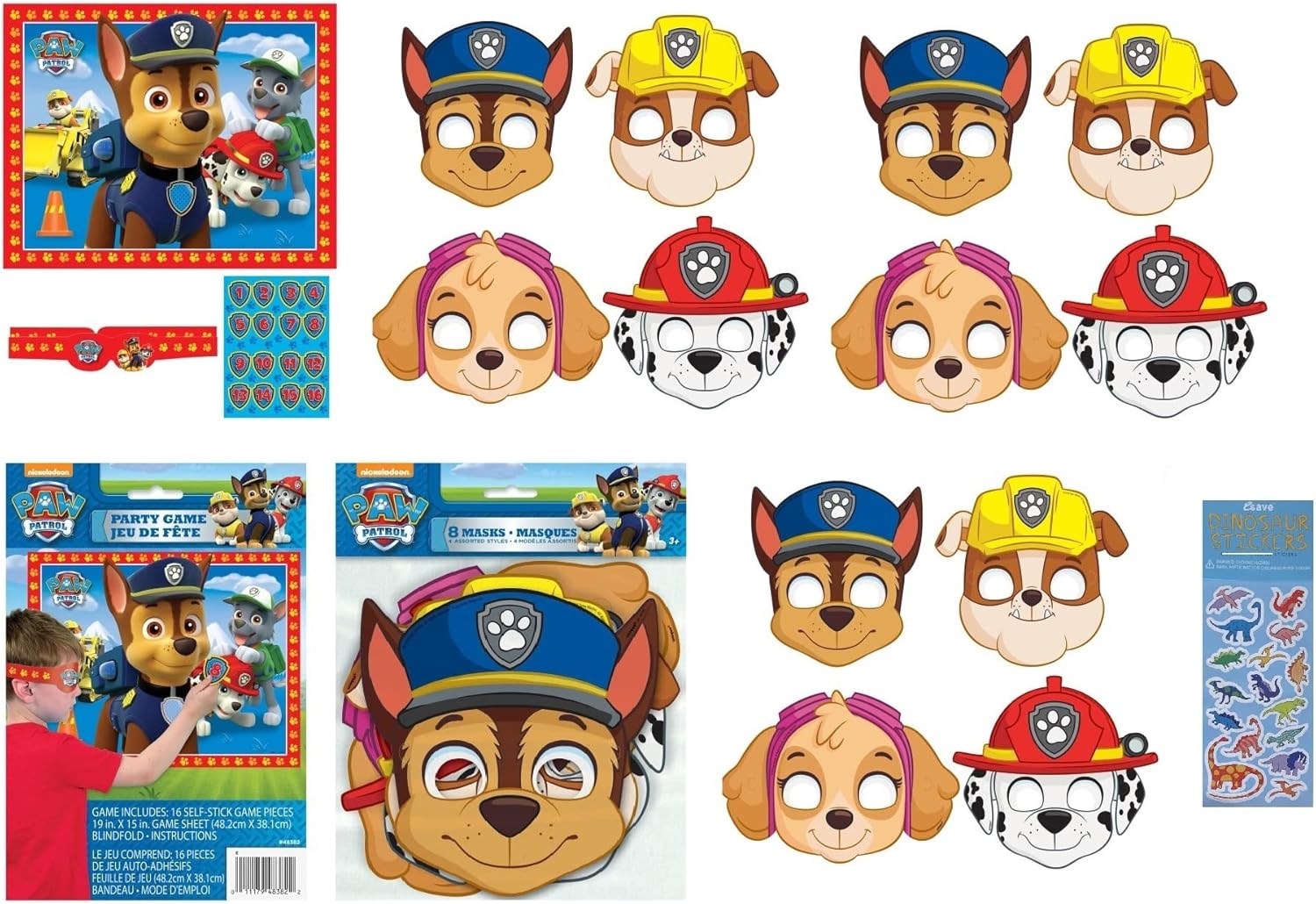 El paquete de suministros para fiesta de cumpleaños de Paw Patrol incluye juego de fiesta para 16 y 16 máscaras de papel de fiesta