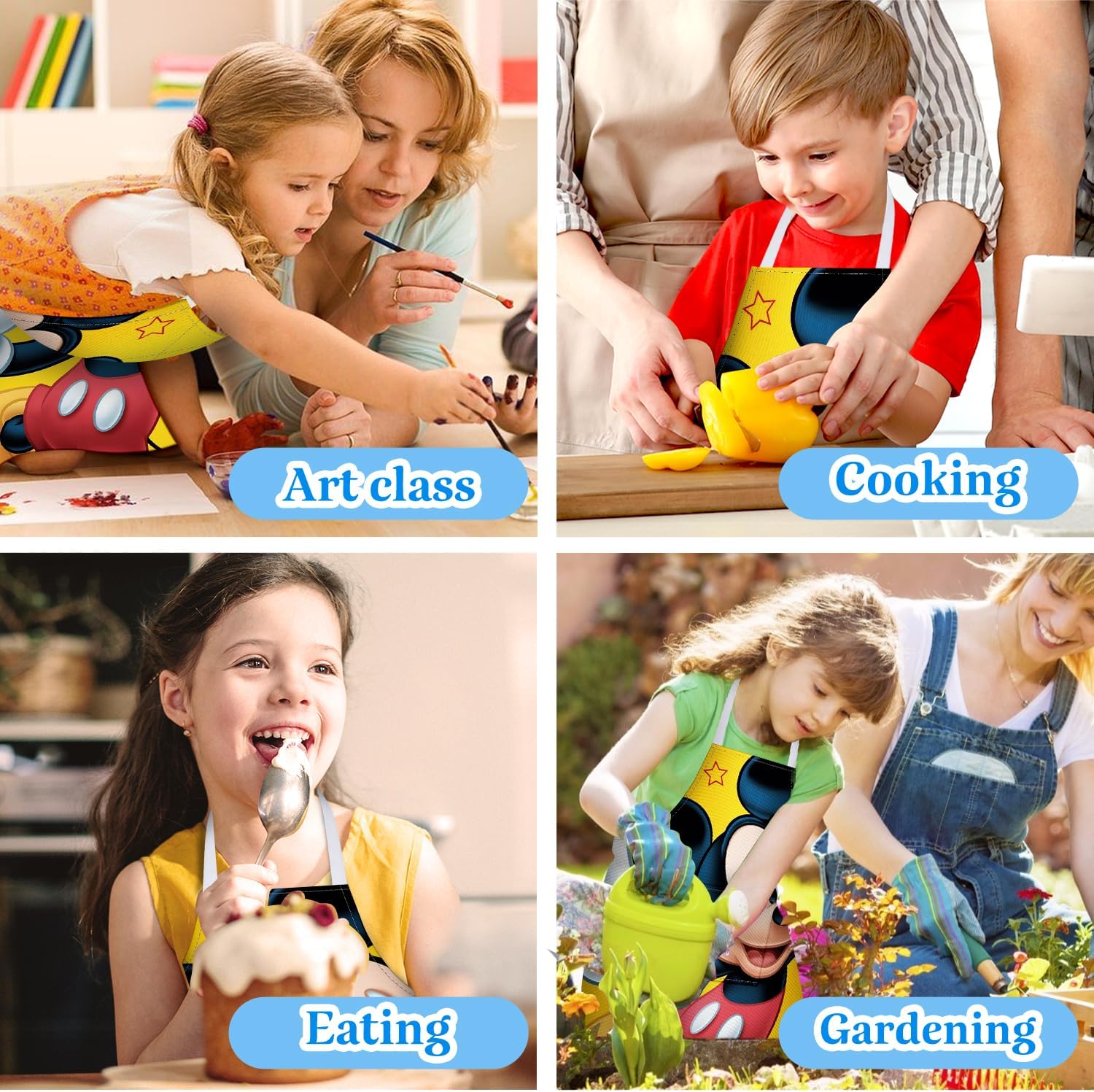Akkya Delantales de cocina para niños pequeños, delantal de pintura de chef con bolsillo, para hornear, arte, jardinería, bata personalizada para