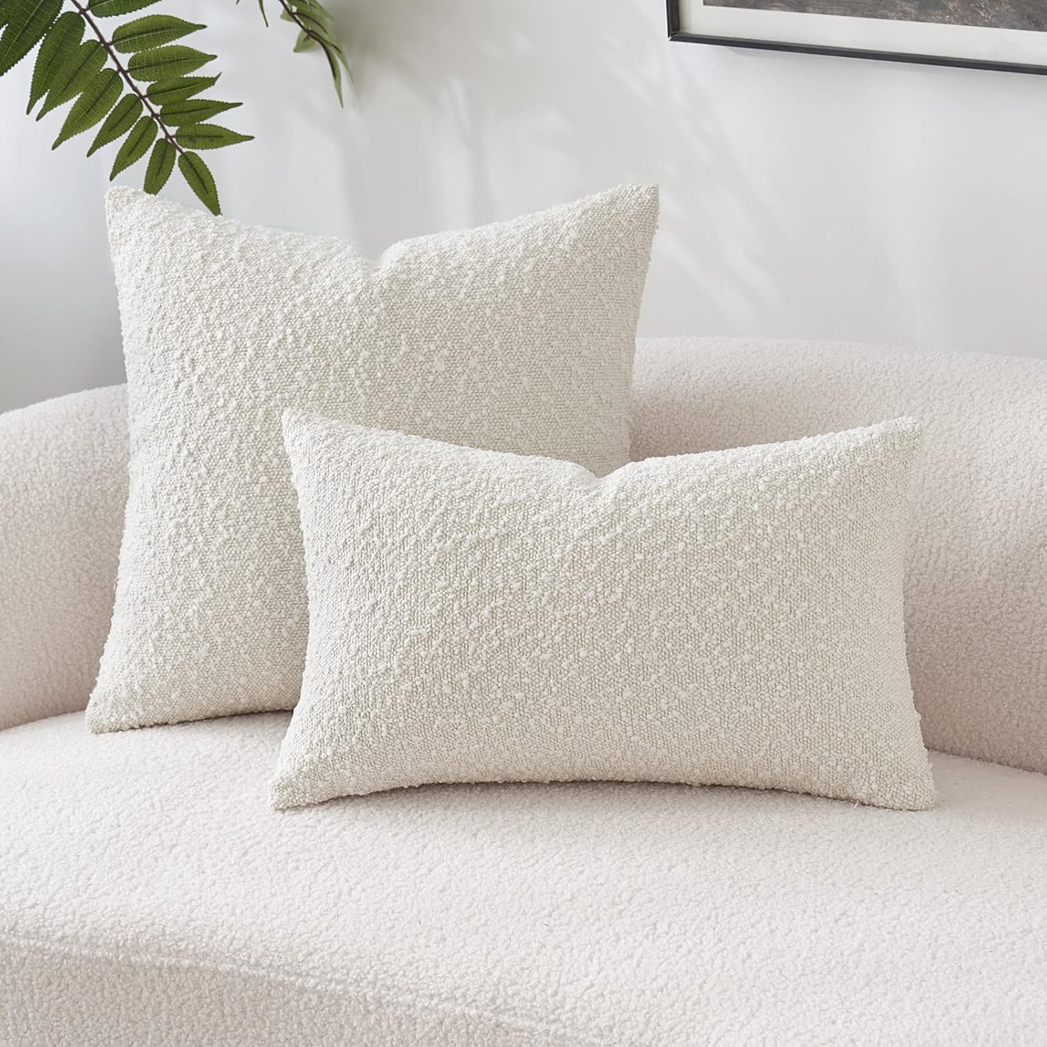 MIULEE Funda de almohada decorativa de 18 x 18 pulgadas, funda de almohada blanca pura con textura de boucle para sofá, sofá, decoración del hogar