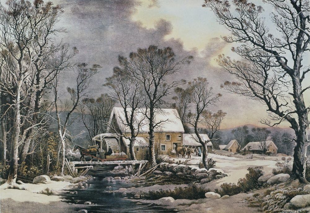 Currier & Ives Winter Scene NWinter In The Country The Old Grist Mill Litografía 1864 por Currier & Ives Póster impreso por (18 x 24)