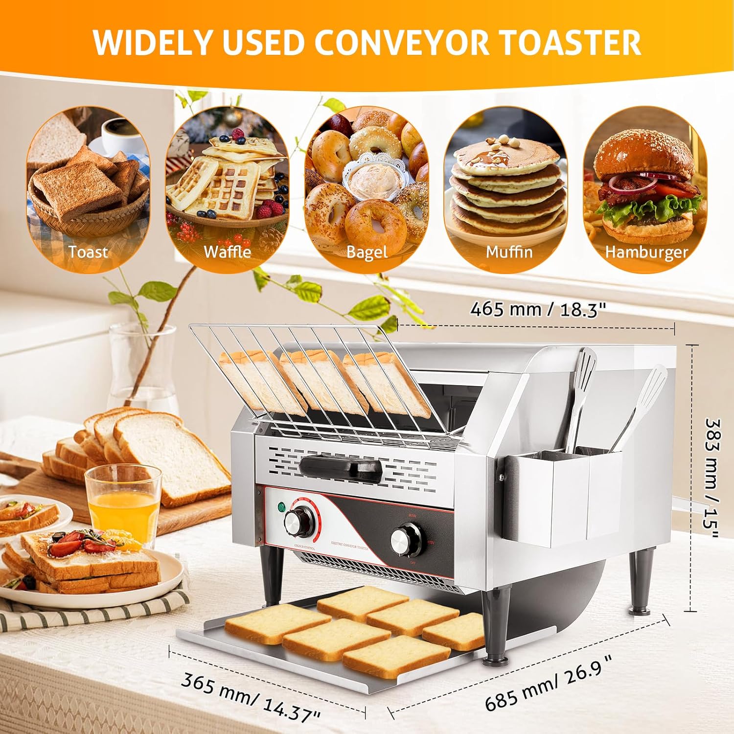 WICHEMI Tostadora comercial 450 rebanadashora tostadora transportadora eléctrica 2600 W tostadora de restaurante para pan bagel pan resistente