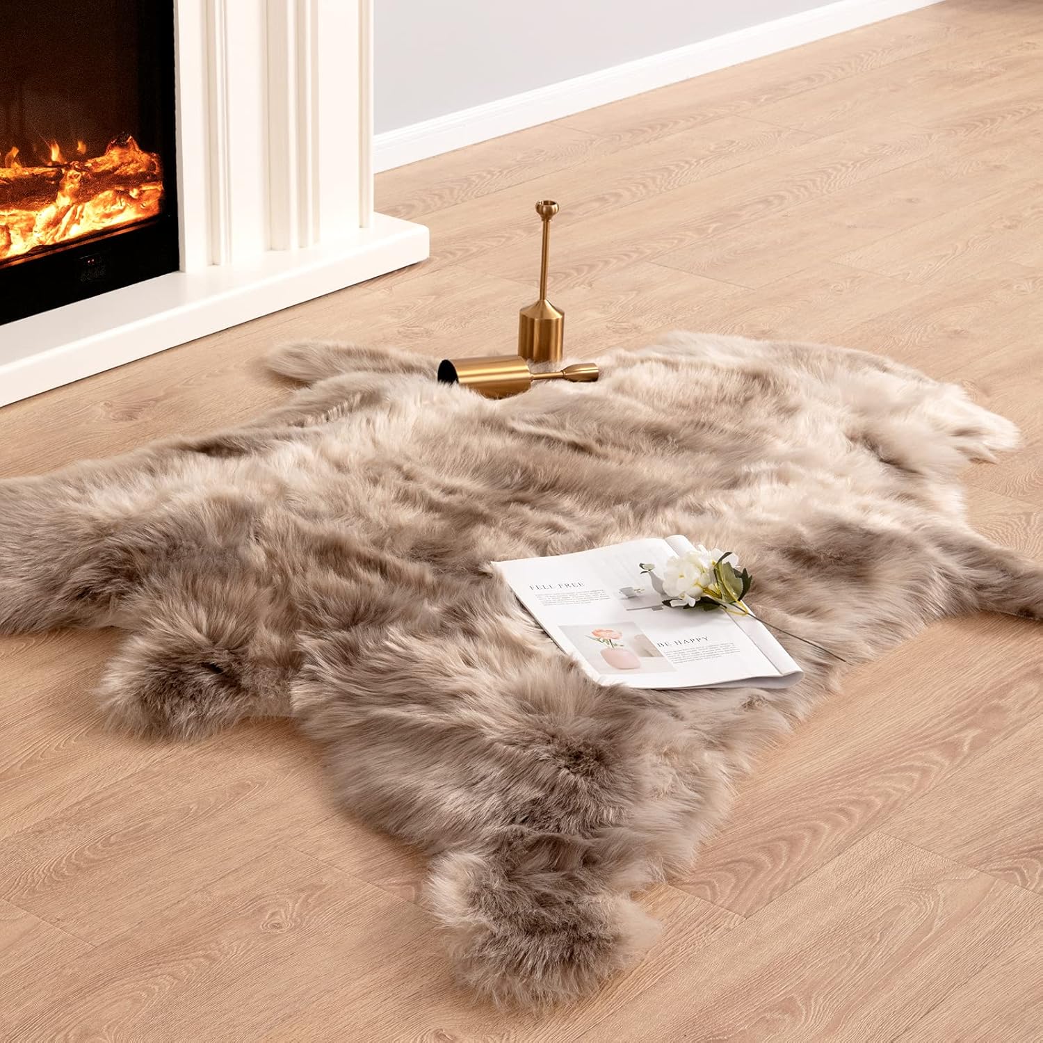 Carvapet Alfombras de piel suave para piel de reno, alfombra de piel sintética esponjosa para dormitorio, alfombra decorativa para el hogar,