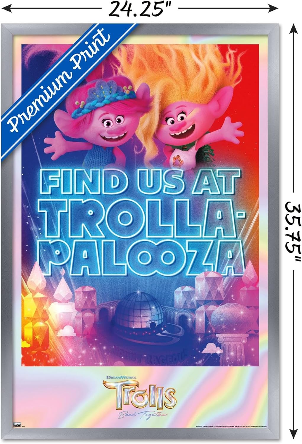 Trends International Trolls Band Together – Póster de pared de Viva and Poppy at Trolla-Palooza, 22.37 x 34.00 pulgadas, versión enmarcada en plata