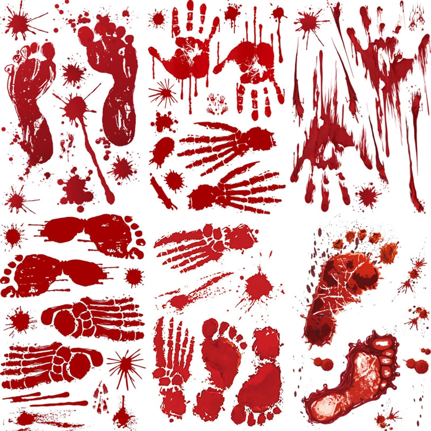 Calcomanías de Halloween para ventana, 6 hojas de calcomanías de huellas de manos sangrientas, calcomanías realistas de zombi, calcomanías