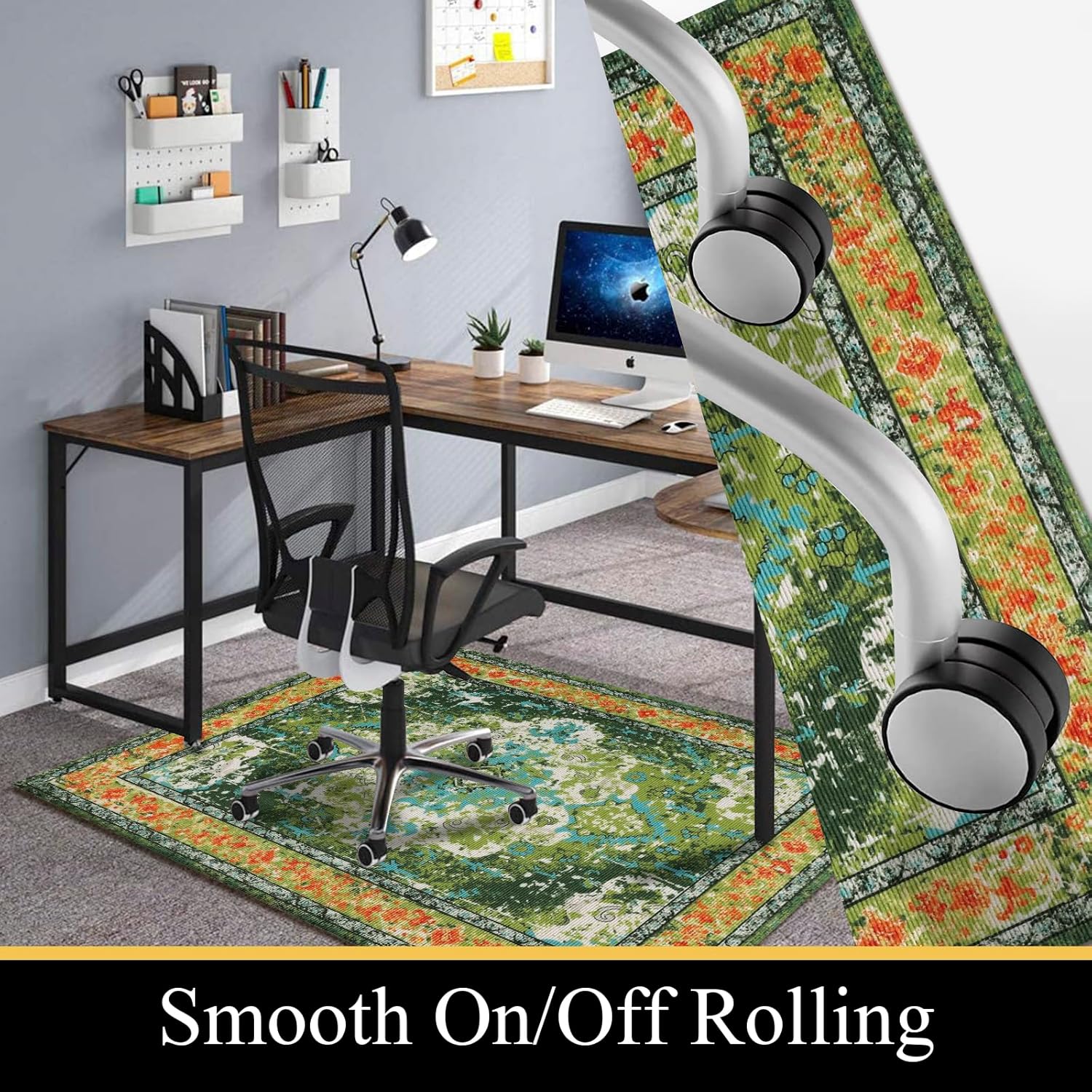 Vaukki Tapete vintage para silla de escritorio, antideslizante para suelo de madera dura, tapete de oficina, protector de suelo para silla con