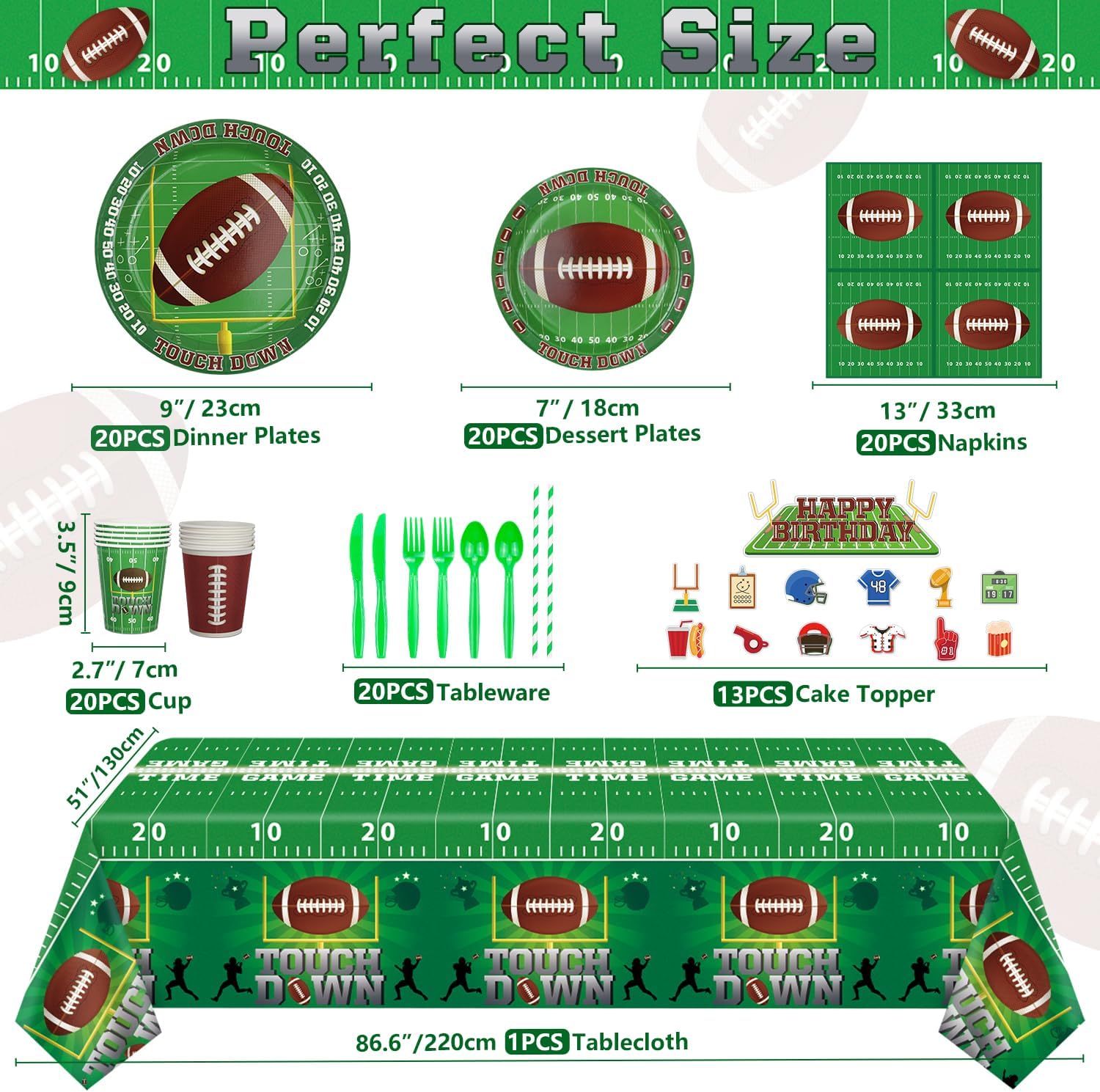 Paquete de 229 decoraciones de fiesta de cumpleaños de fútbol, suministros para fiestas de fútbol, decoración de fiesta de fiesta de juegos