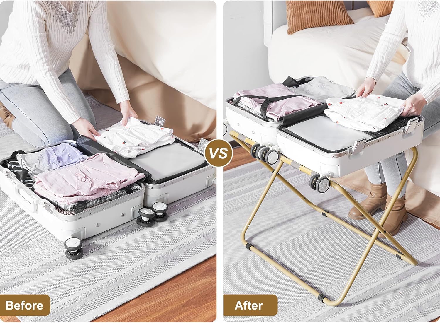 ELYKEN Portaequipajes para habitación de invitados, paquete de 2, soporte plegable para maleta, resistente con rodamiento de carga de 110 libras,