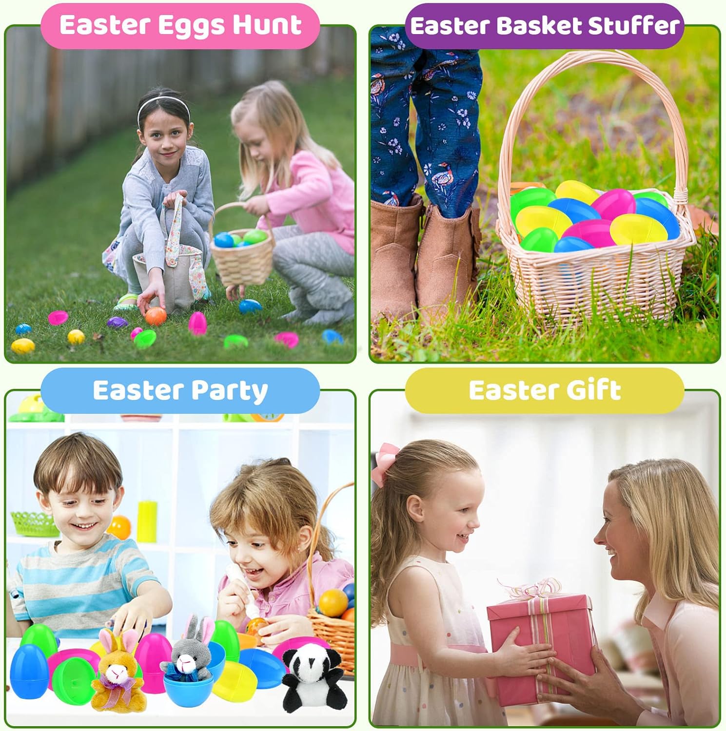 12 huevos de Pascua precargados con temática de animales con juguetes de peluche en el interior para cestas de niños y recuerdos de fiesta
