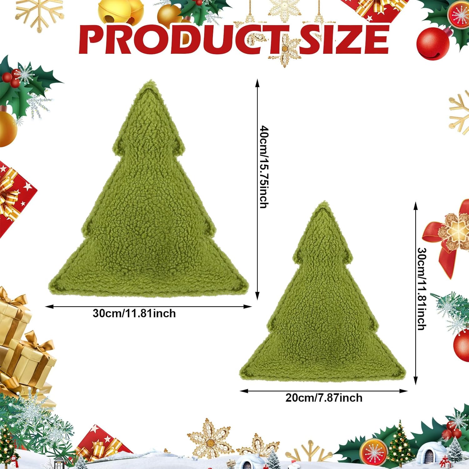 Soaoo 2 almohadas decorativas para árbol de Navidad, cojines decorativos de sherpa para árbol de Navidad, almohada de árbol de Navidad para fiesta,