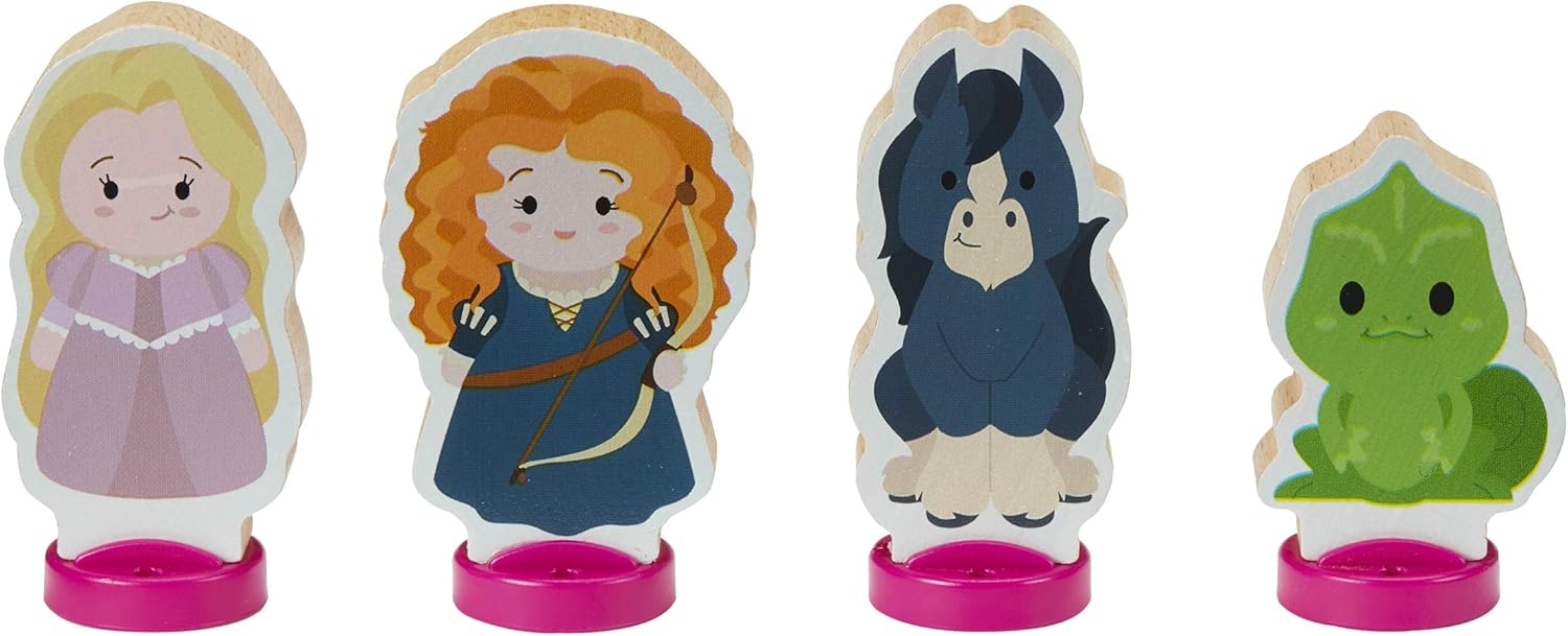 Disney Princess Juego de 4 figuras de princesa de madera, hermoso juguete de madera preescolar, juego imaginativo, certificado FSC sostenible,