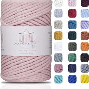 Makromecity, Cordón de macramé de una sola hebra, de 0.118 in x 109 yardas (328 pies) de 0.118 in, una sola hebra, de algodón rosa bebé, para Makromecity, Cordón de macramé de una sola hebra, de 0.118 in x 109 yardas (328 pies) de 0.118 in, una sola hebra, de algodón rosa bebé, para