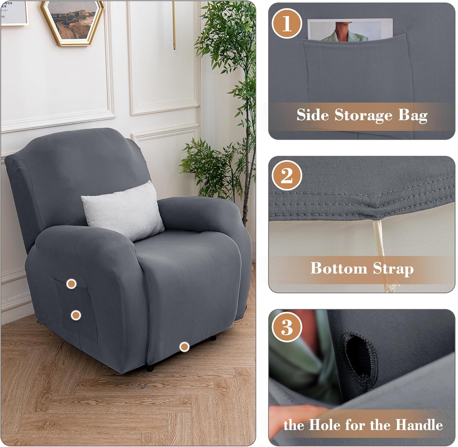 Jin Le Funda elástica para sillón reclinable de 4 piezas, funda para sofá reclinable de 1 plaza, funda protectora suave de muebles con parte