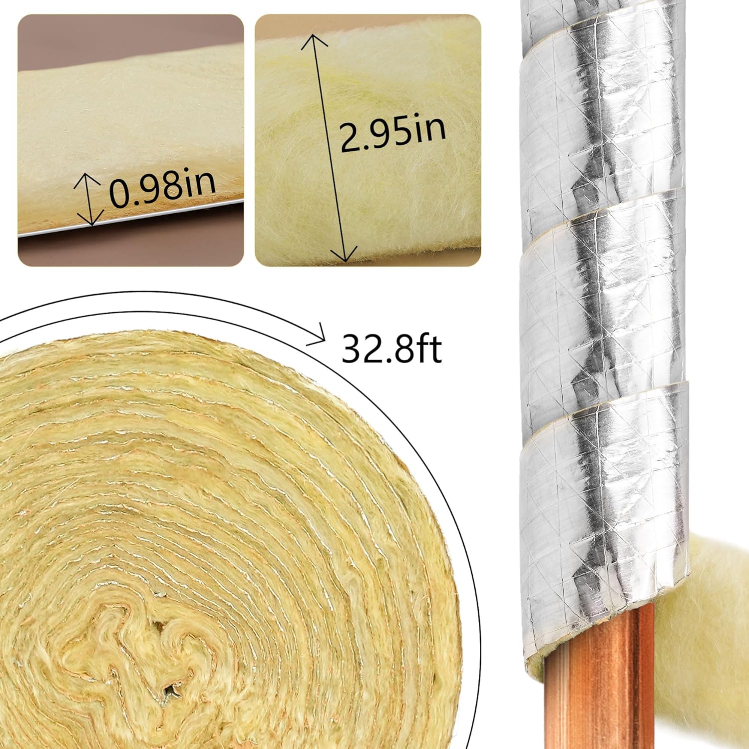 Paquete de 2 envolturas de aislamiento de tubería de fibra de vidrio de 32.8 pies, cinta aislante de espuma de cerámica para tuberías de agua,