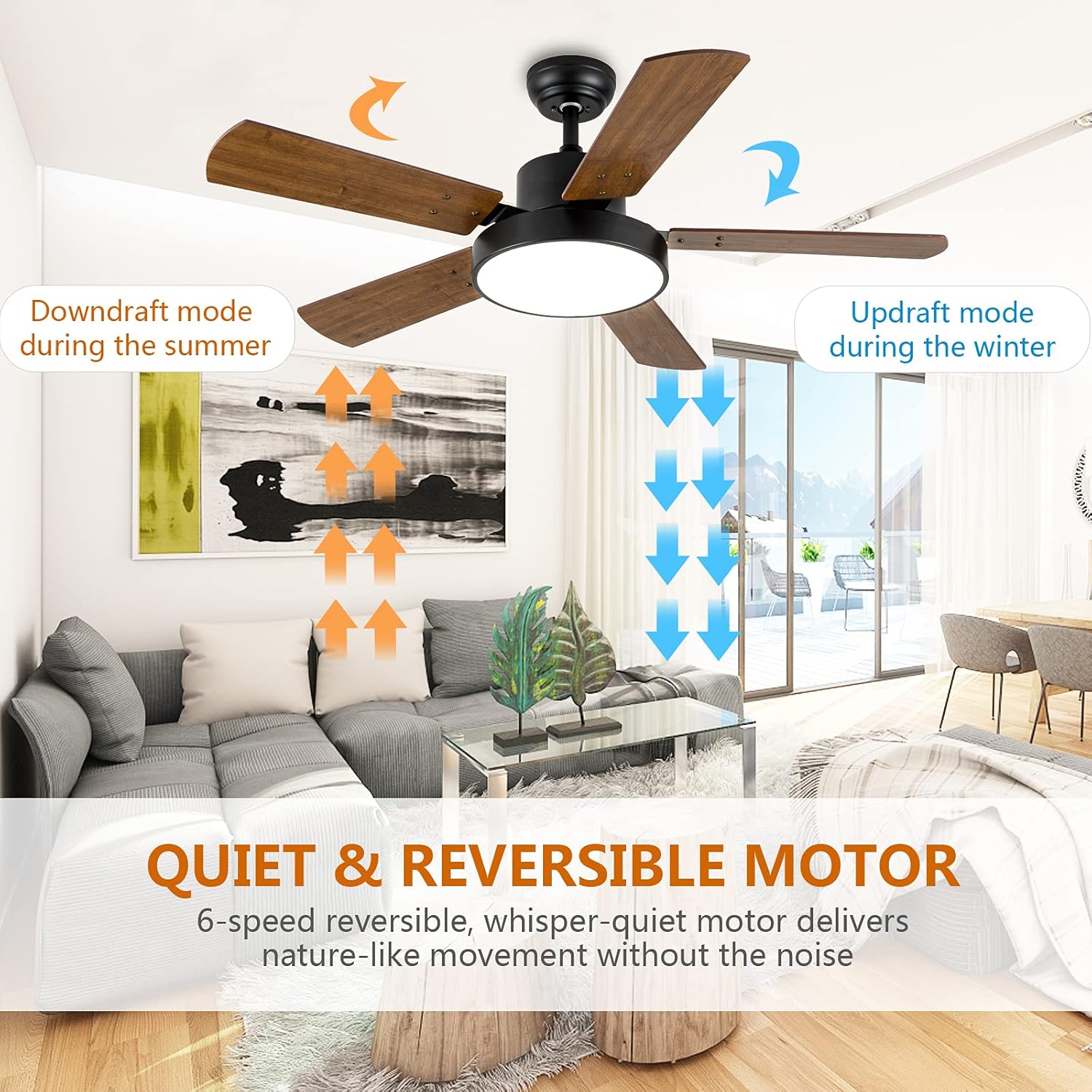 Simple Deluxe Ventiladores de techo de 44 pulgadas con luces y control remoto, ventiladores de techo para exteriores para patios con luz, ventilador