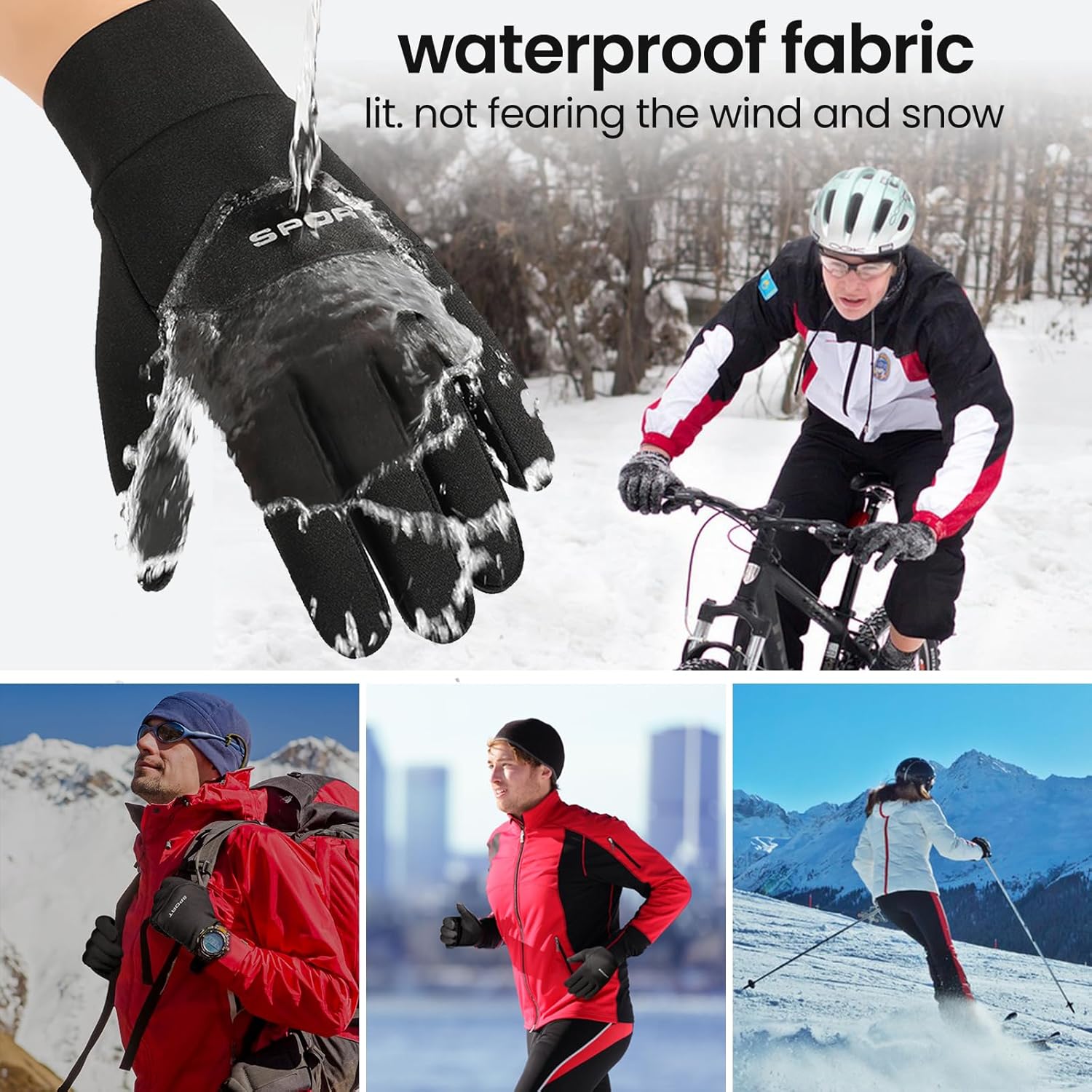 Guantes de invierno para hombre y mujer, resistentes al viento, impermeables, cálidos, para pantalla táctil, para fitness, correr, ciclismo