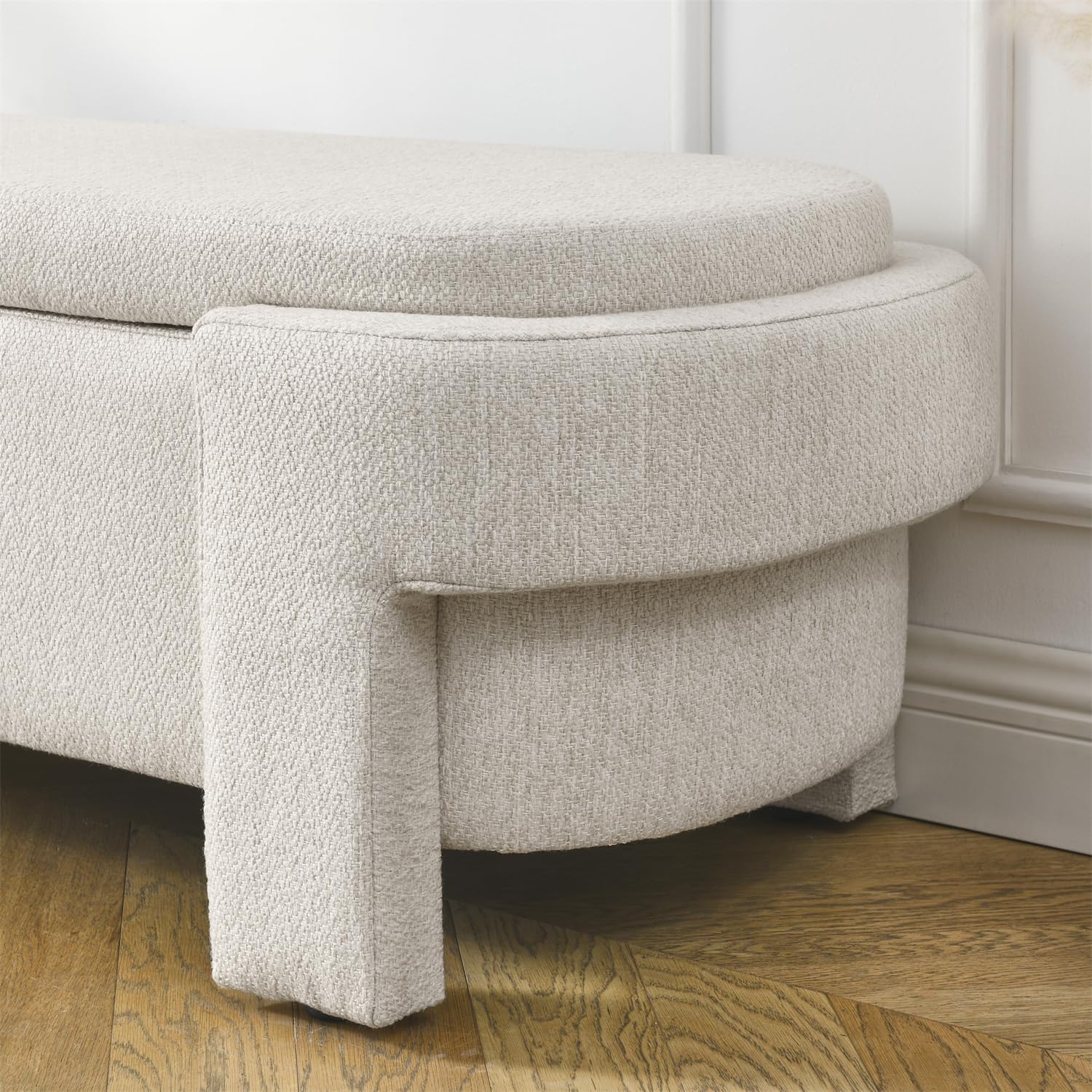 Banco otomano tapizado de tela de lino con gran espacio de almacenamiento, banco de almacenamiento para sala de estar, entrada, color beige