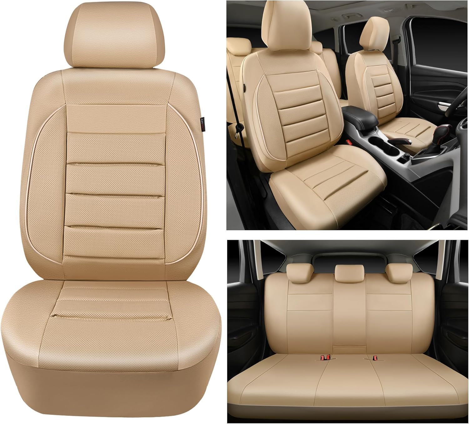 CAR PASS Juego completo de fundas de asiento de cuero, universal, resistentes al agua, soporte de respaldo de espuma 3D, comodidad de lujo, 5