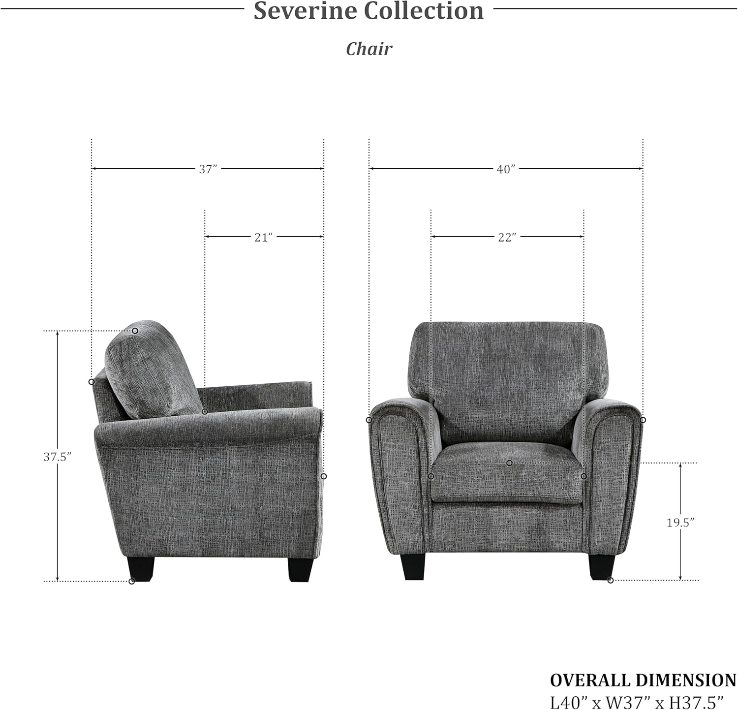 Lexicon Severine – Juego de sofá de felpilla para sala de estar, 3 piezas, color gris oscuro