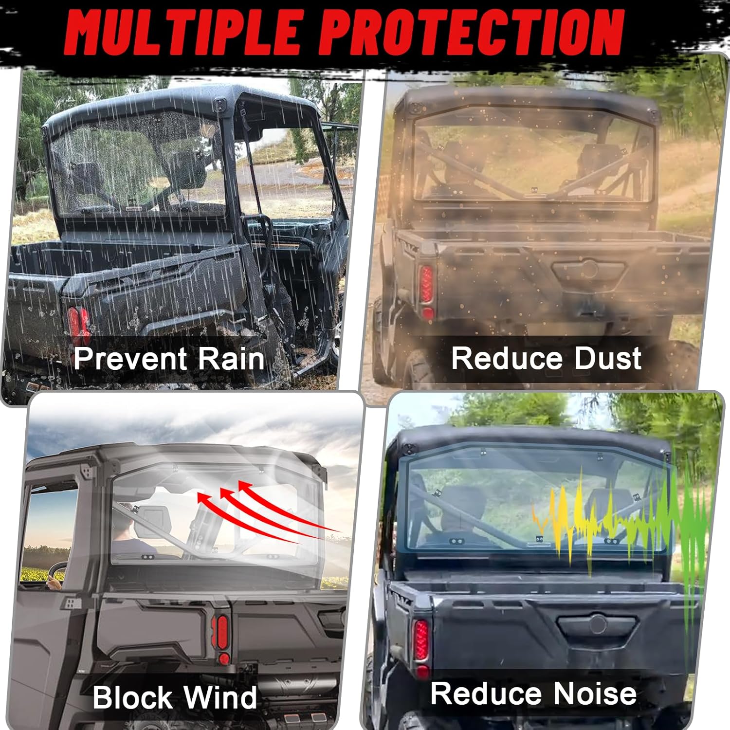 StarknightMT – Parabrisas trasero resistente a los arañazos  Ventana trasera StarknightMT a prueba de rayos UV compatible con Can-Am Defender
