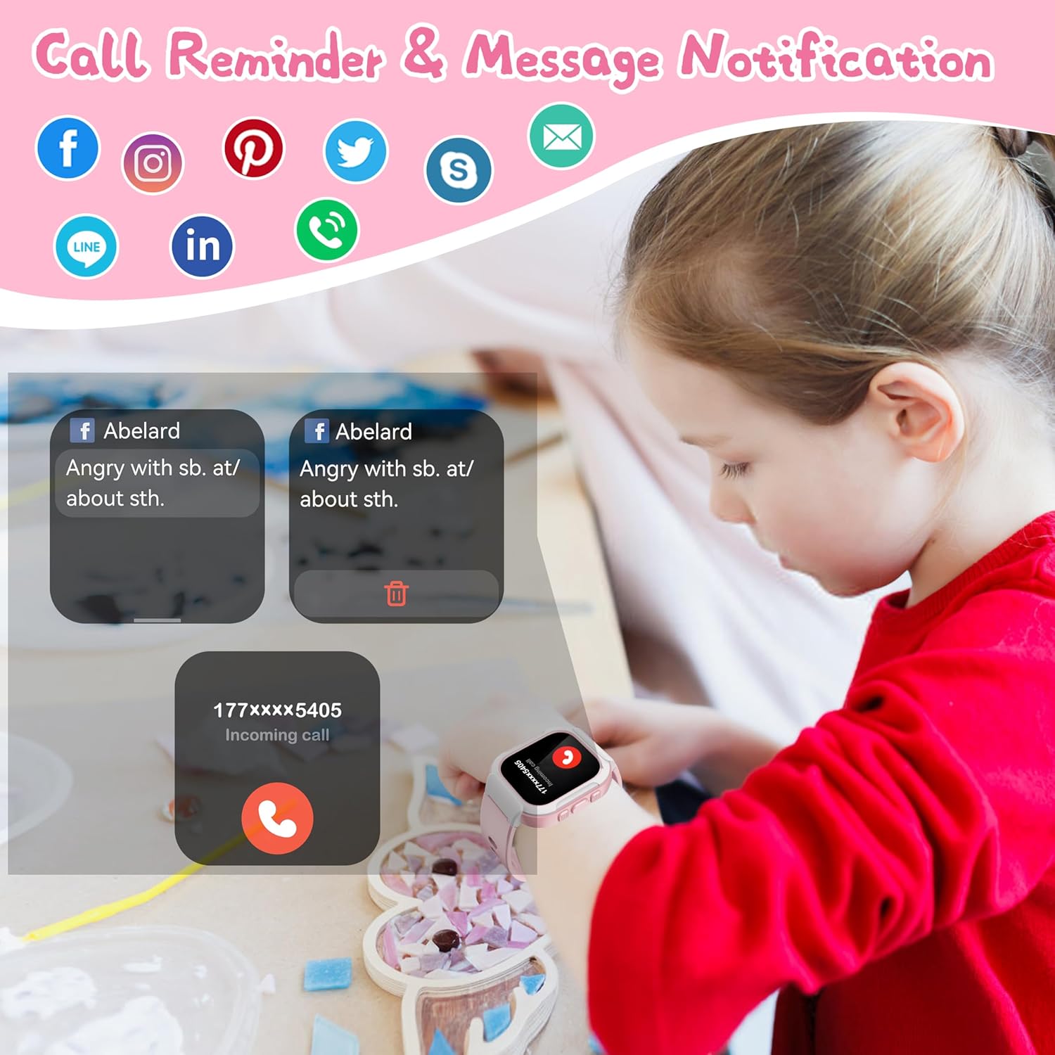ZOSKVEE Reloj inteligente para niños, IP68 resistente al agua, reloj de fitness con esfera de reloj DIY de 1.4 pulgadas, monitor de frecuencia