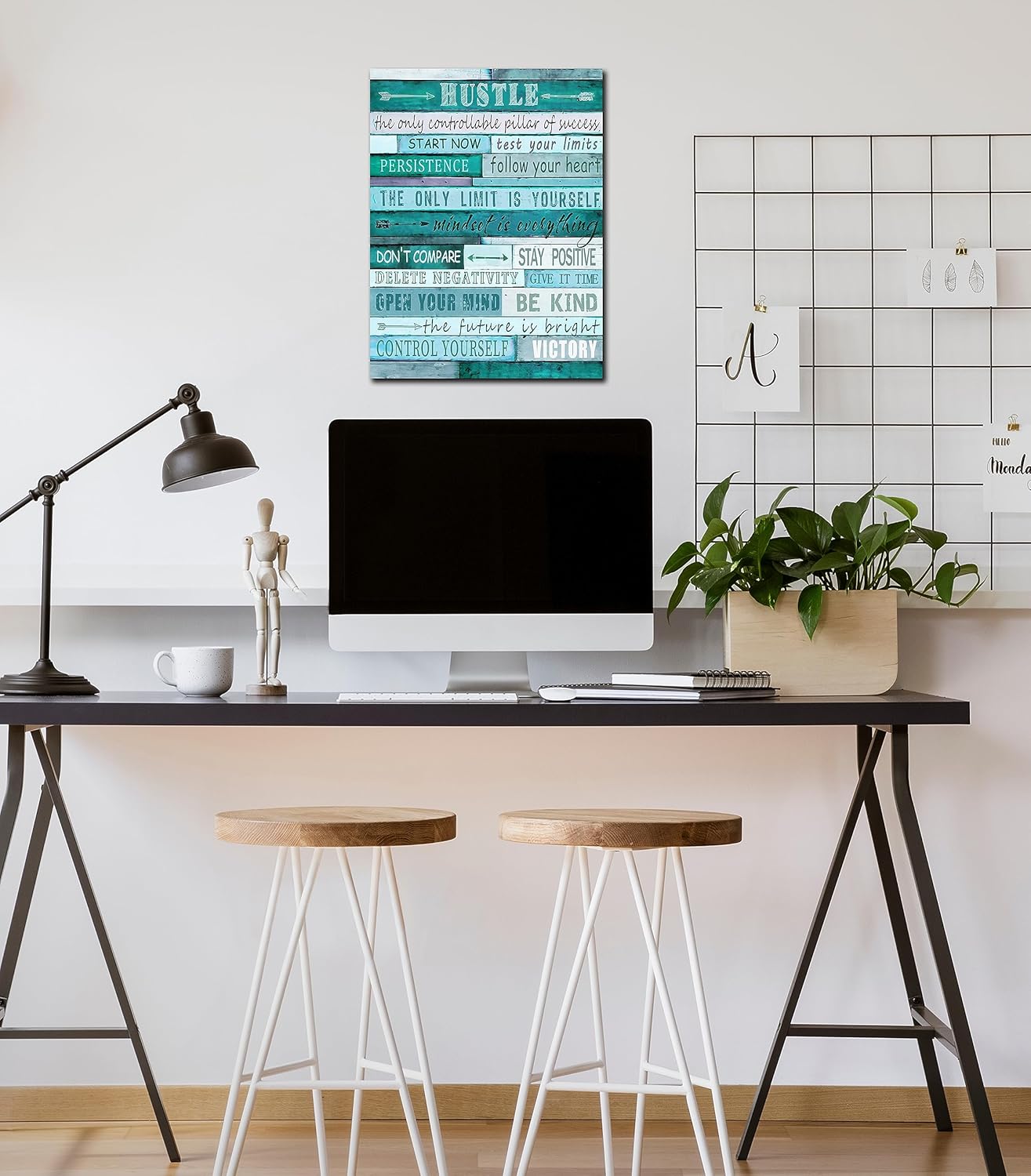aburaeart Decoración de pared con citas positivas, lienzo verde azulado para oficina, regalo inspirador para adolescentes y niños, listo para