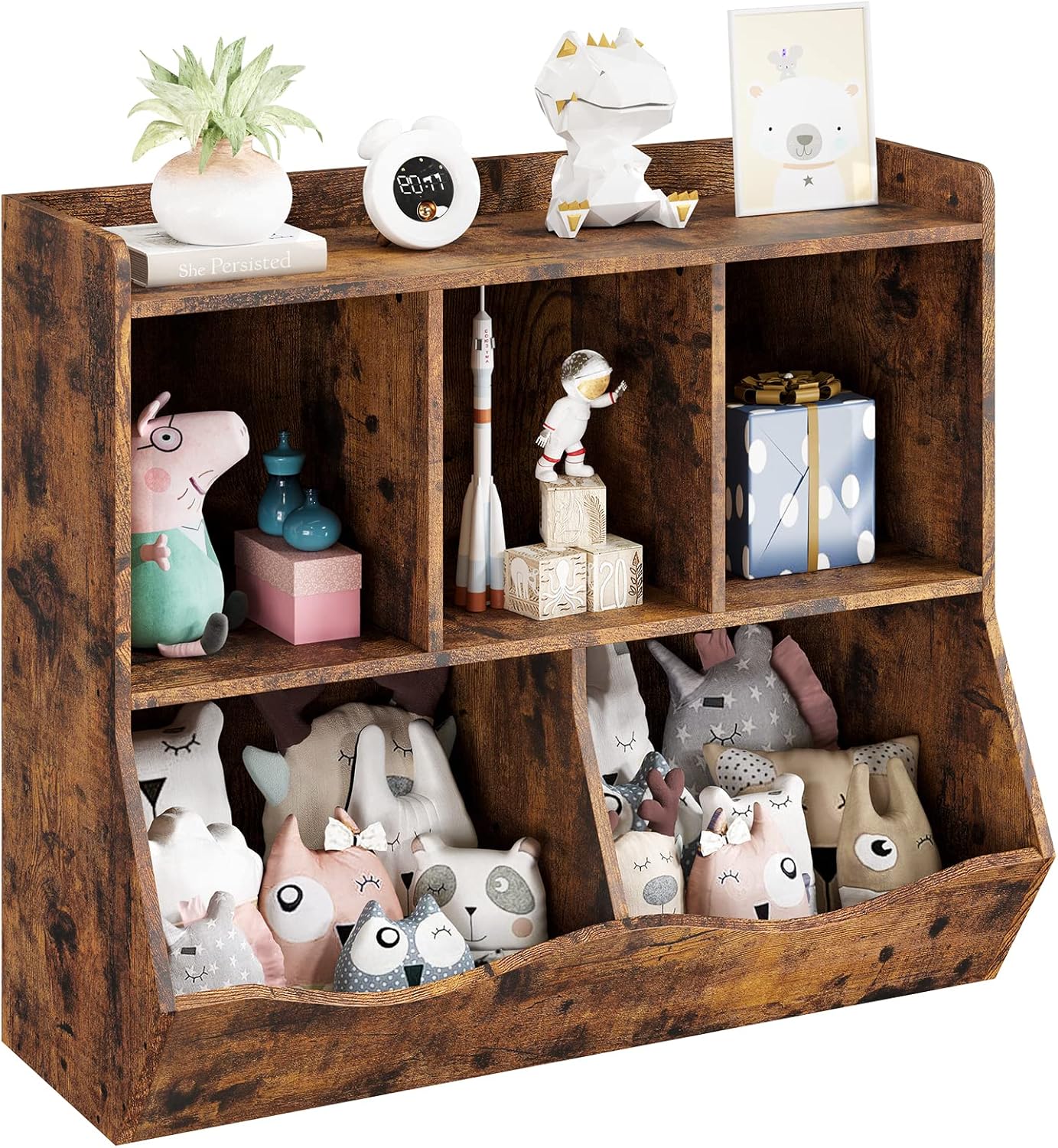 Estantería de juguetes y estantería para niños y niñas, estante múltiple con organizador de cubos para almacenamiento de libros y juguetes, para
