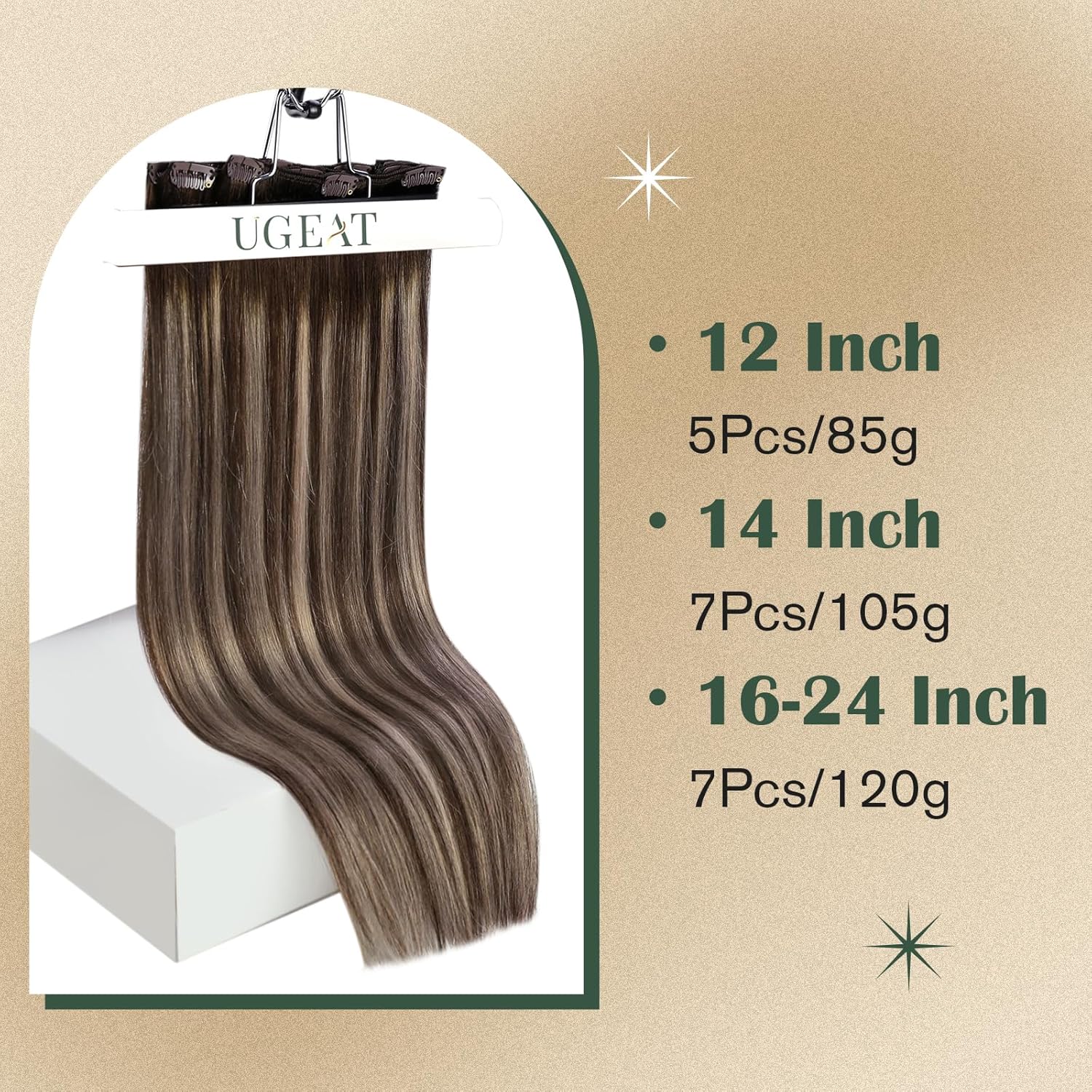 Ugeat – Extensiones de cabello humano real, con clip, 710 unidades, 4.23 onzas