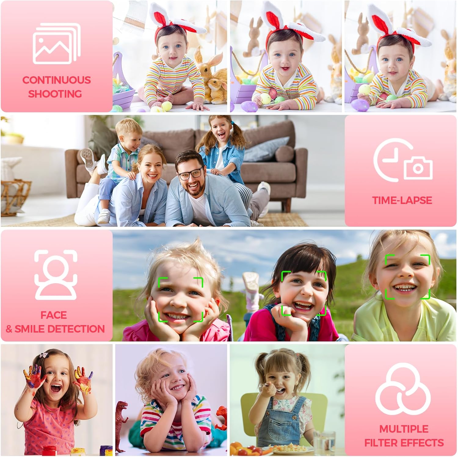 Cámara digital, FHD 1080P 44MP cámara para niños para fotografía con tarjeta de 32 GB, cámara digital de punto de zoom 16X y disparar con luz de