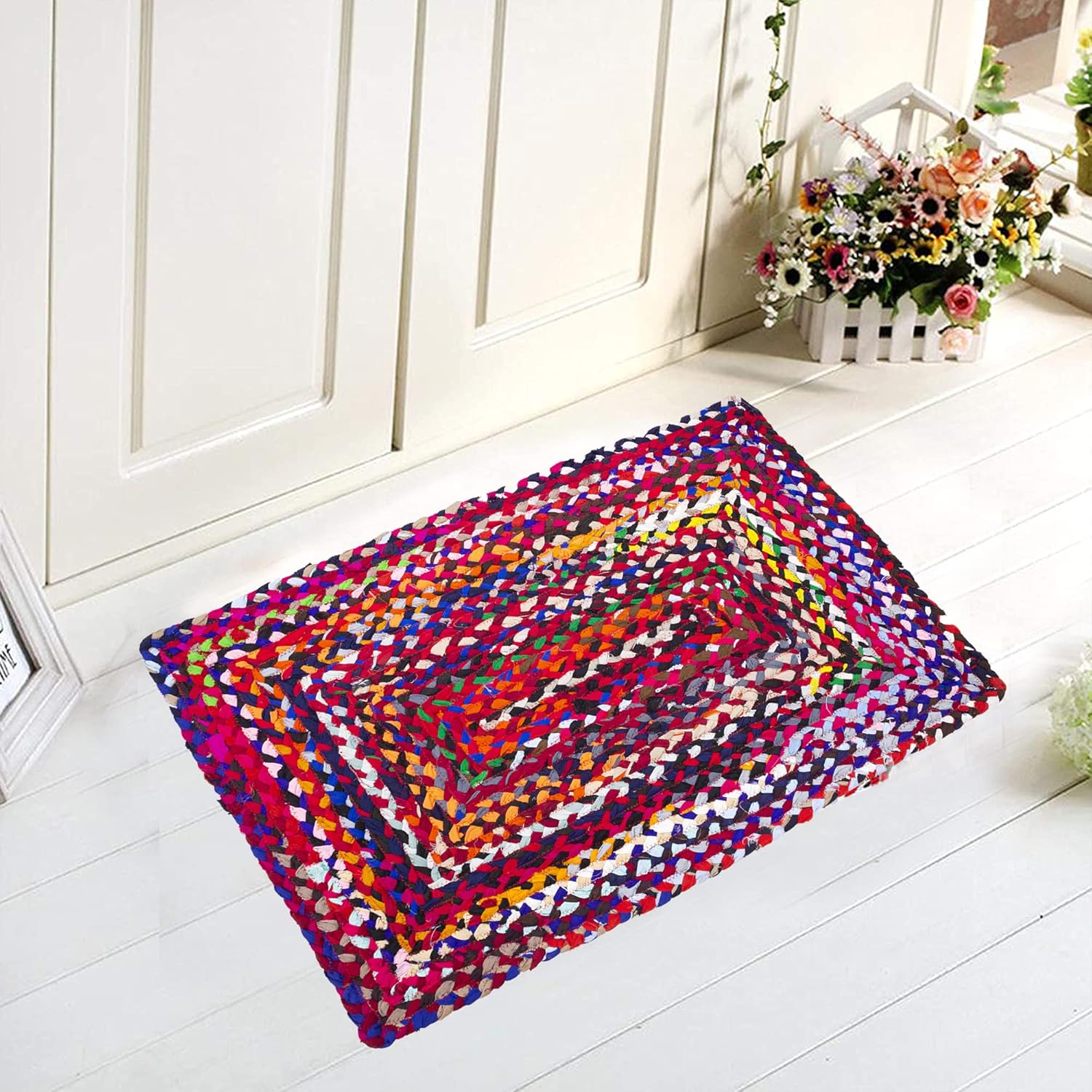 Eleet Alfombra de algodón vibrante, 2 x 3 pies, multicolor, trenzada a mano, reversible, los colores pueden variar (2 x 3 pies de algodón
