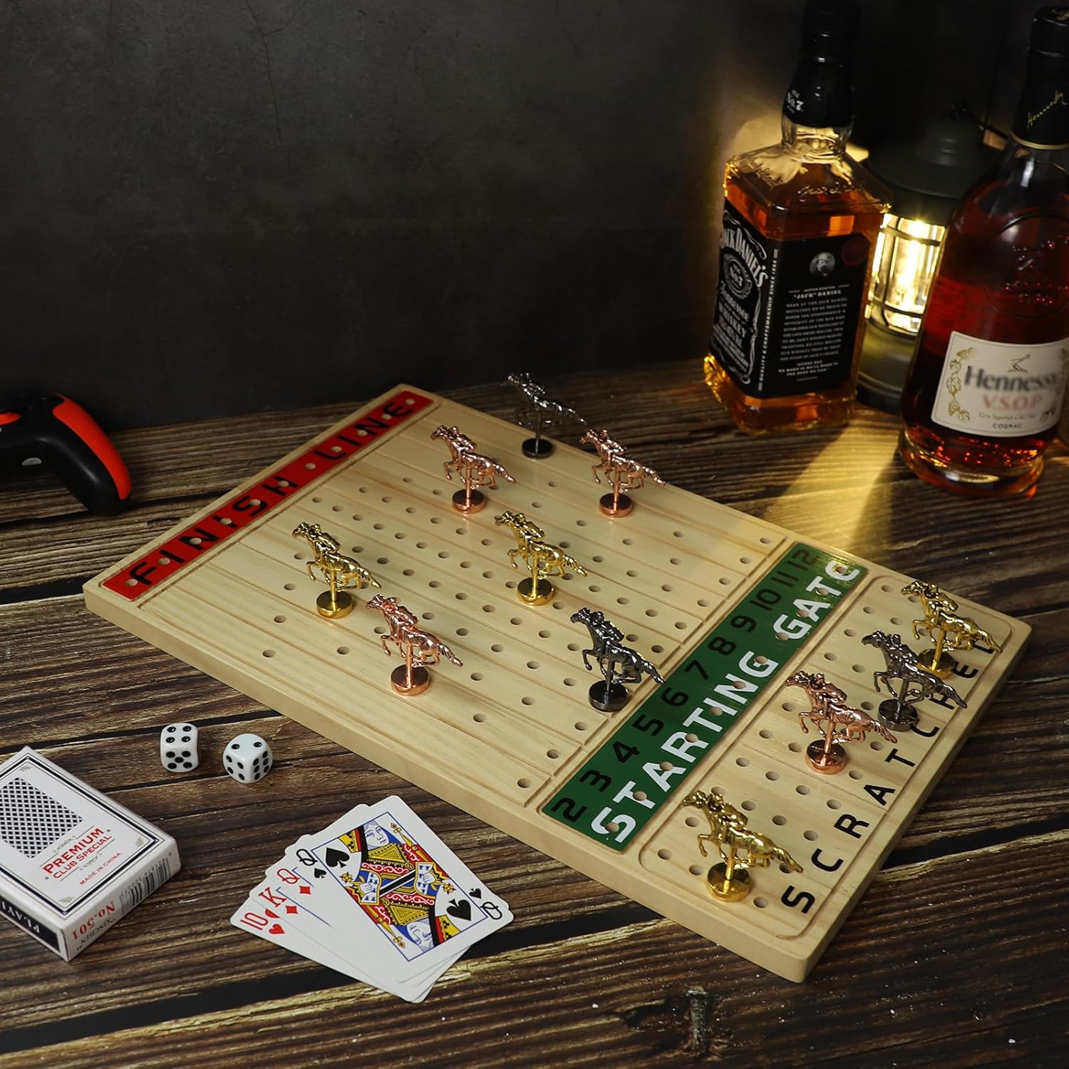 Juego de mesa de carreras de caballos de metal, juego de mesa, línea de meta, edición de lujo, tablero de carreras de madera maciza, 11 lotes de