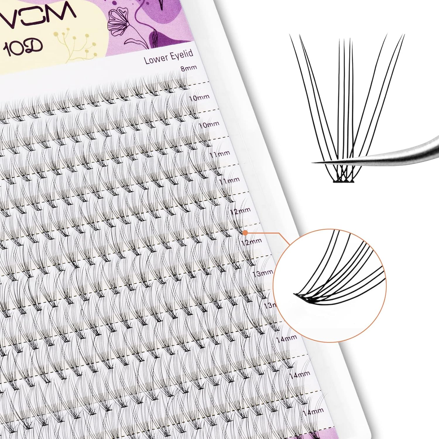 Extensiones de pestañas individuales 10D, 240 unidades, 0.315-0.551 in, mezcla de pestañas rizadas C, grosor 0.07, pestañas naturales reutilizables,
