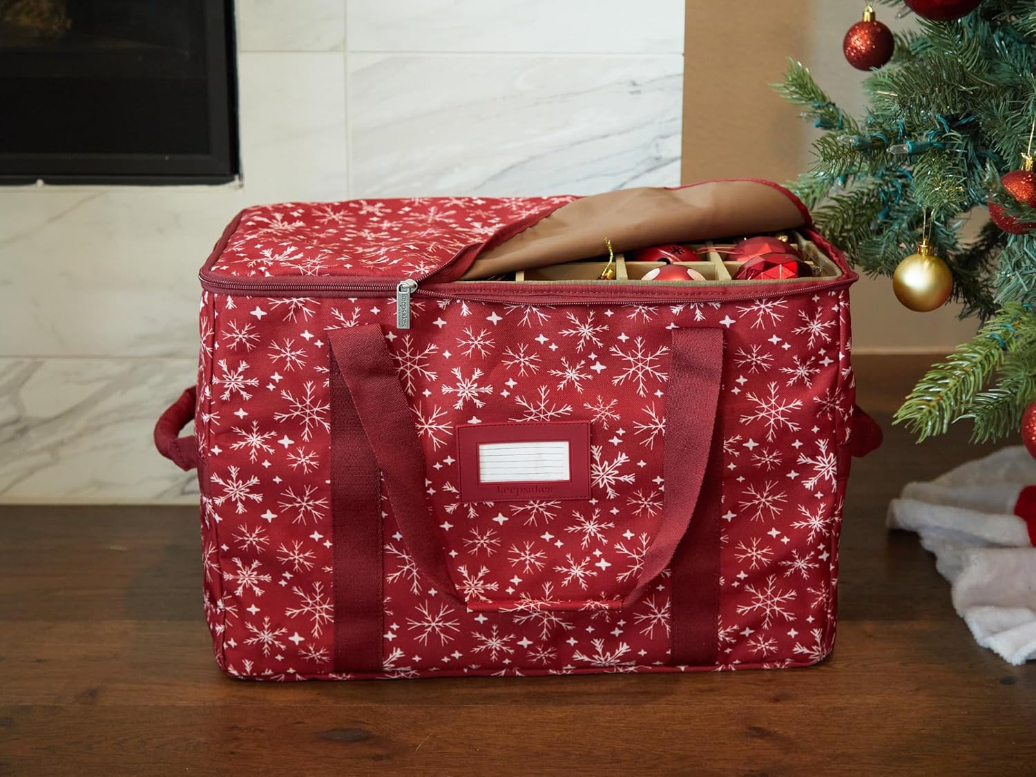 Covermates Keepsakes Bolsa de almacenamiento ajustable para adornos, con asas de transporte, protección acolchada, almacenamiento navideño, color