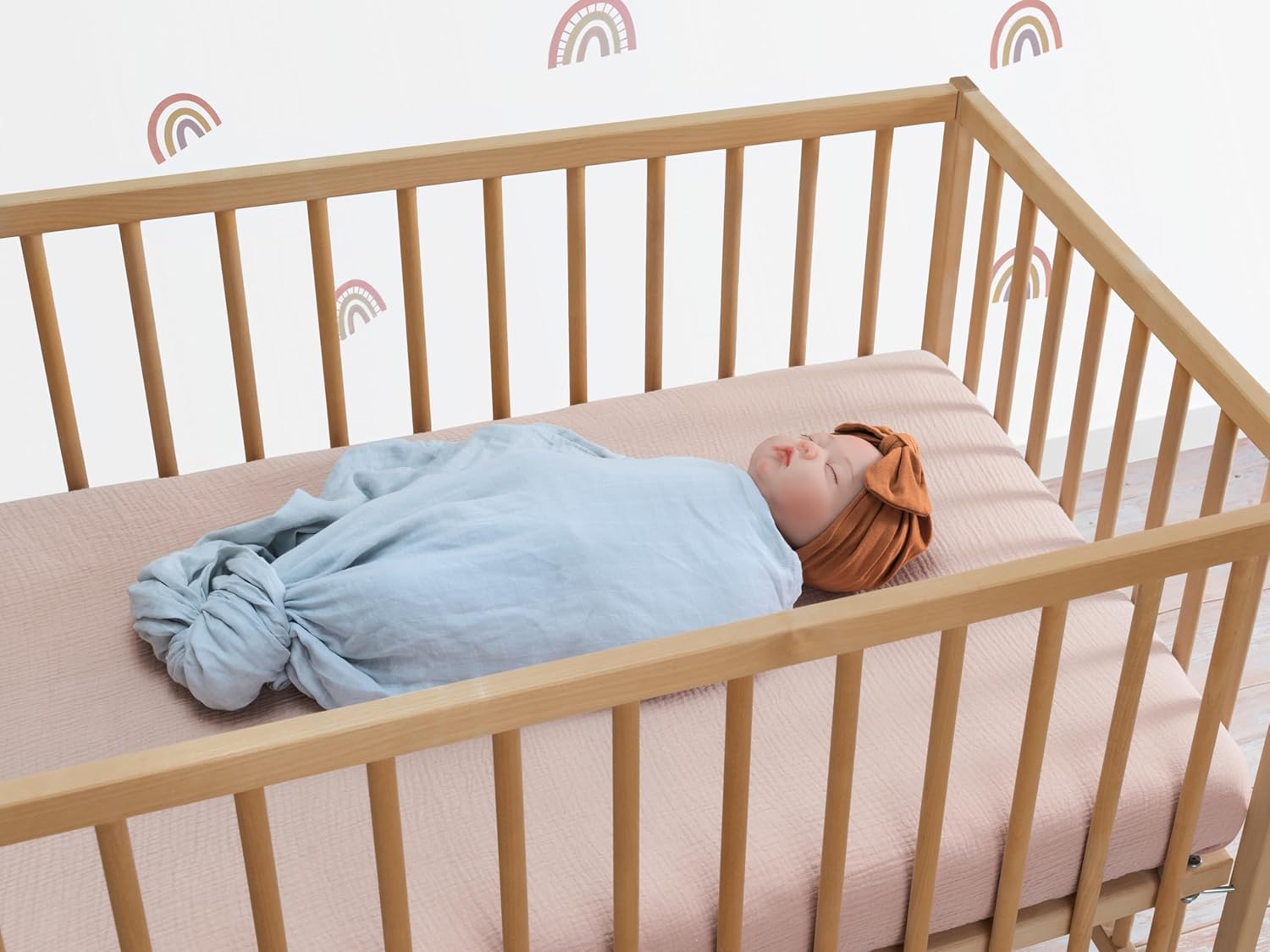 Meracorallo Sábana bajera ajustable de muselina para cuna, suave y transpirable, para colchones estándar para cuna y niños pequeños (rubor)