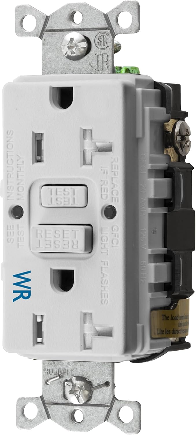 Bryant Electric GFTWRST20W Receptáculo GFCI dúplex duplex de 20 amperios y 125 V, para uso comercialresidencial, resistente a manipulaciones y a la