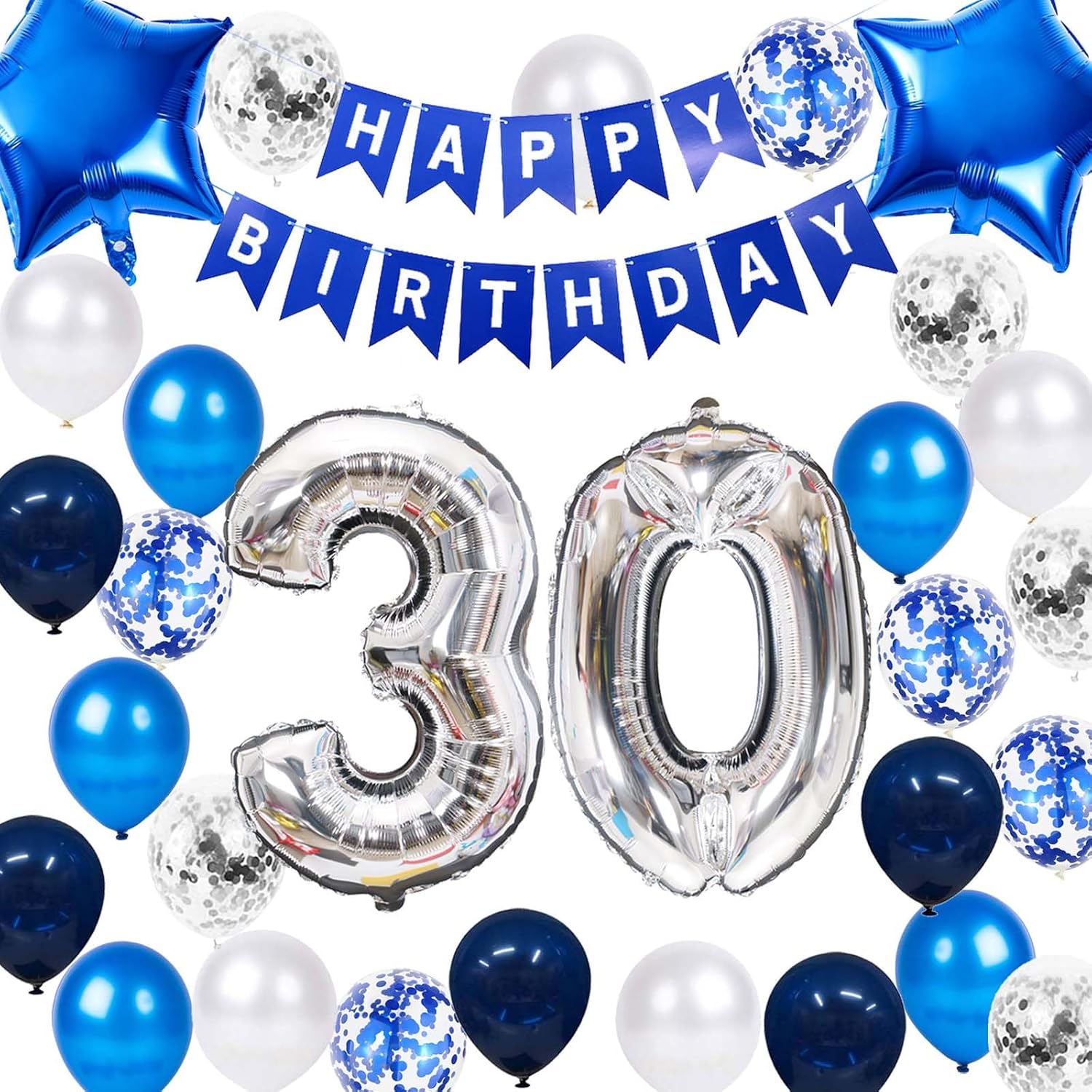 Decoración de fiesta de cumpleaños número 30, globos de látex de papel de aluminio con estrella de 30 años, globos de confeti para hombres, él,