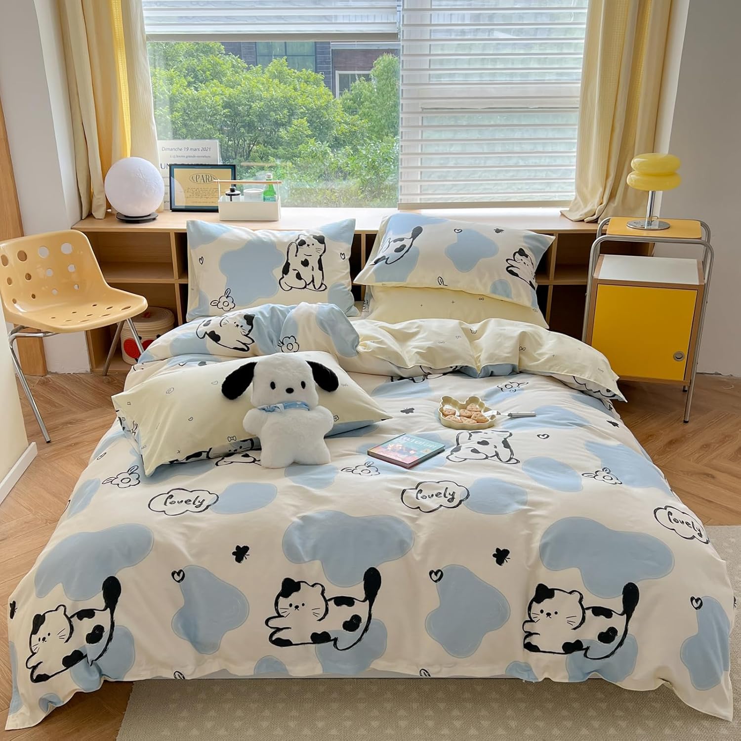 LIWHENHAO Juego de funda de edredón moderna abstracta para niños, ropa de cama 100% algodón, colección Home, 1 funda de edredón y 2 fundas de