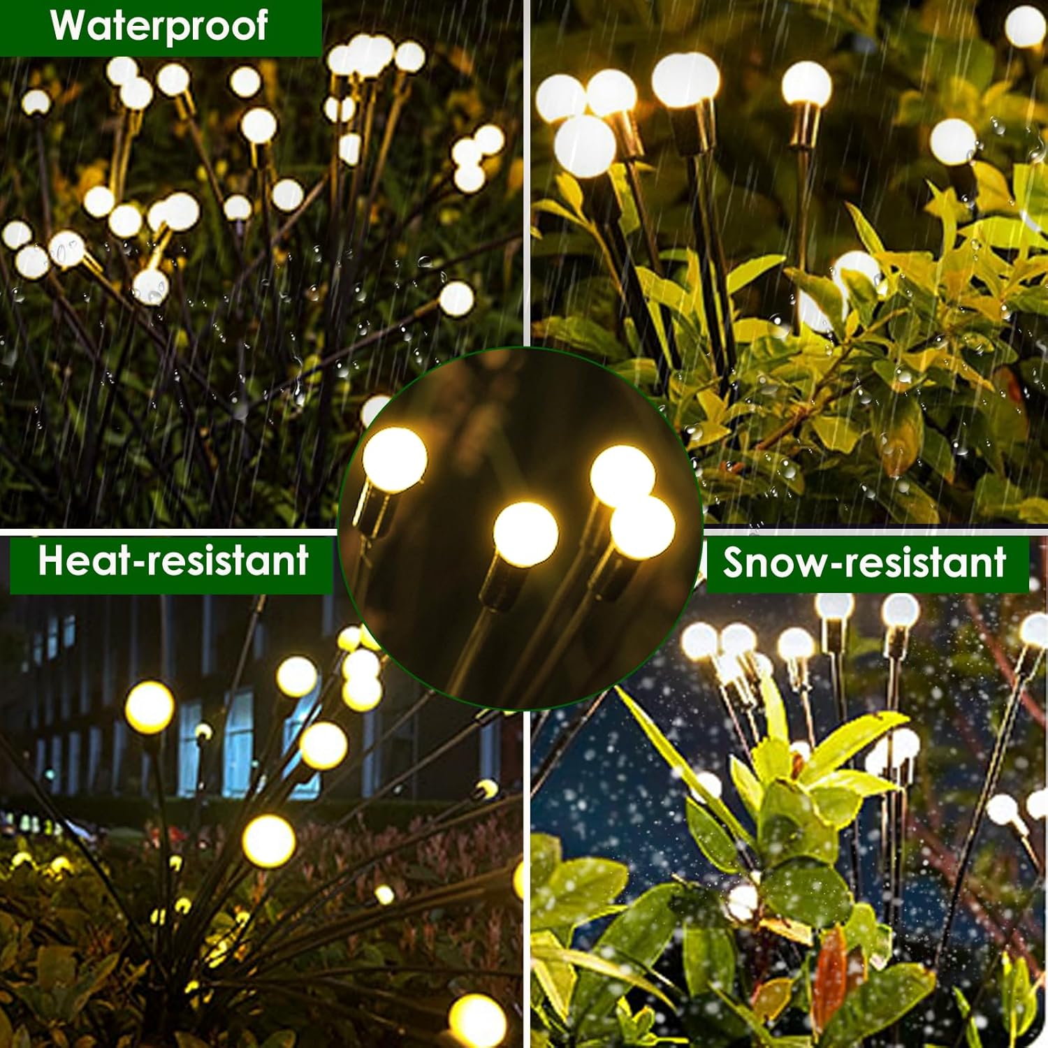 Paquete de 2 luces solares de jardín, nuevas luces solares de luciérnaga mejoradas (oscilación por el viento), luces solares impermeables para