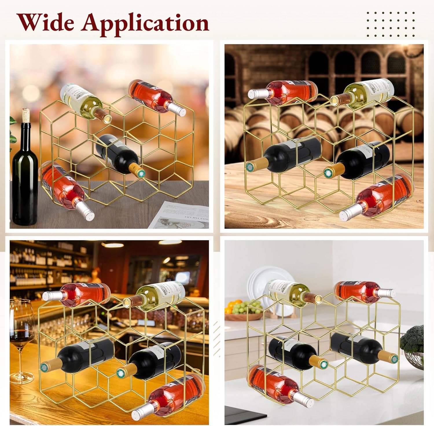 Estante de vino para encimera, soporte de vino de mesa para 14 botellas, organizador de botellas de vino dorado independiente, soporte de