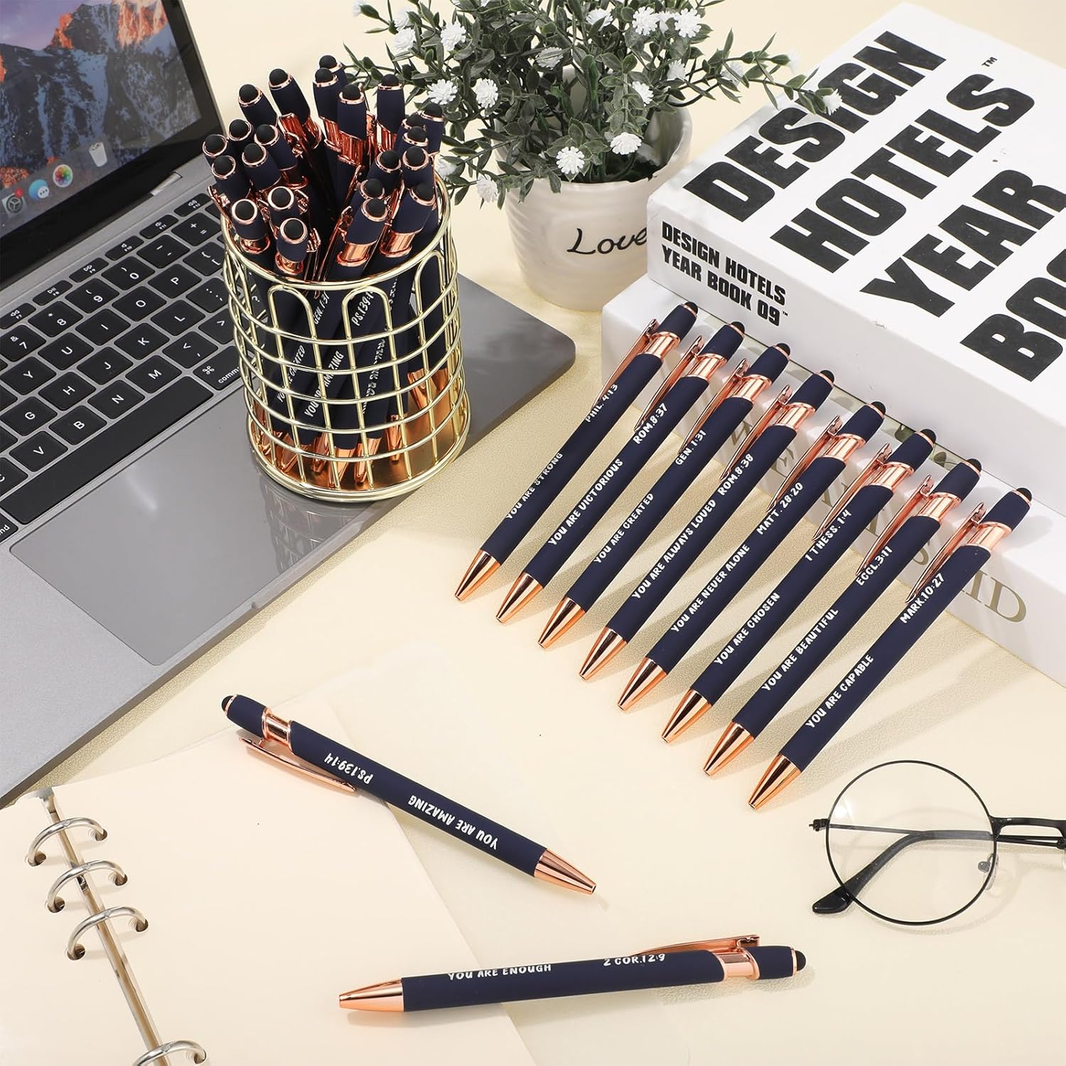 Ctosree 50 bolígrafos inspiradores con punta de lápiz digital de tinta negra, con citas alentadoras para Navidad, bolígrafos motivacionales