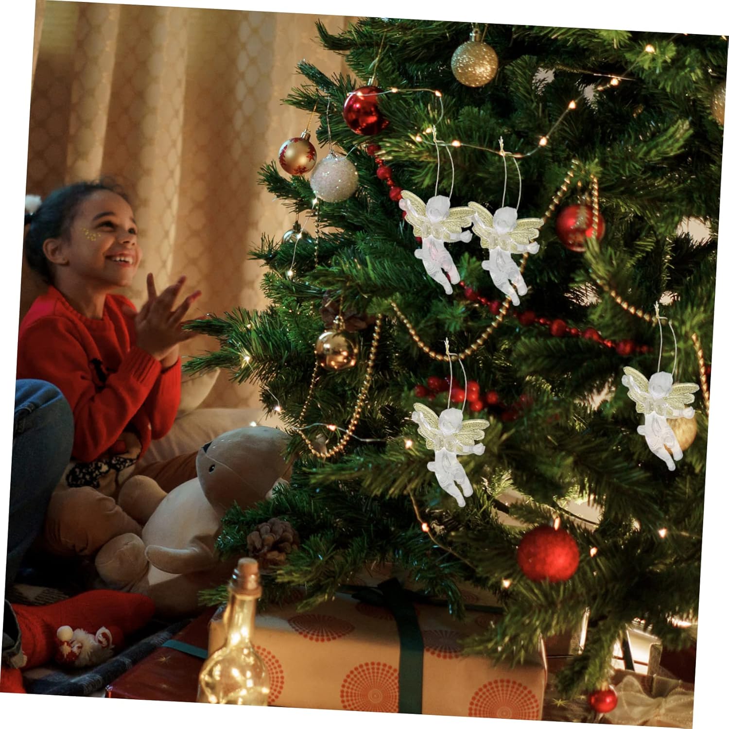 ABOOFAN 60 piezas de colgantes de ángel transparentes para árbol de Navidad, adornos de ángel, adornos de árbol de Navidad, adornos de árbol de