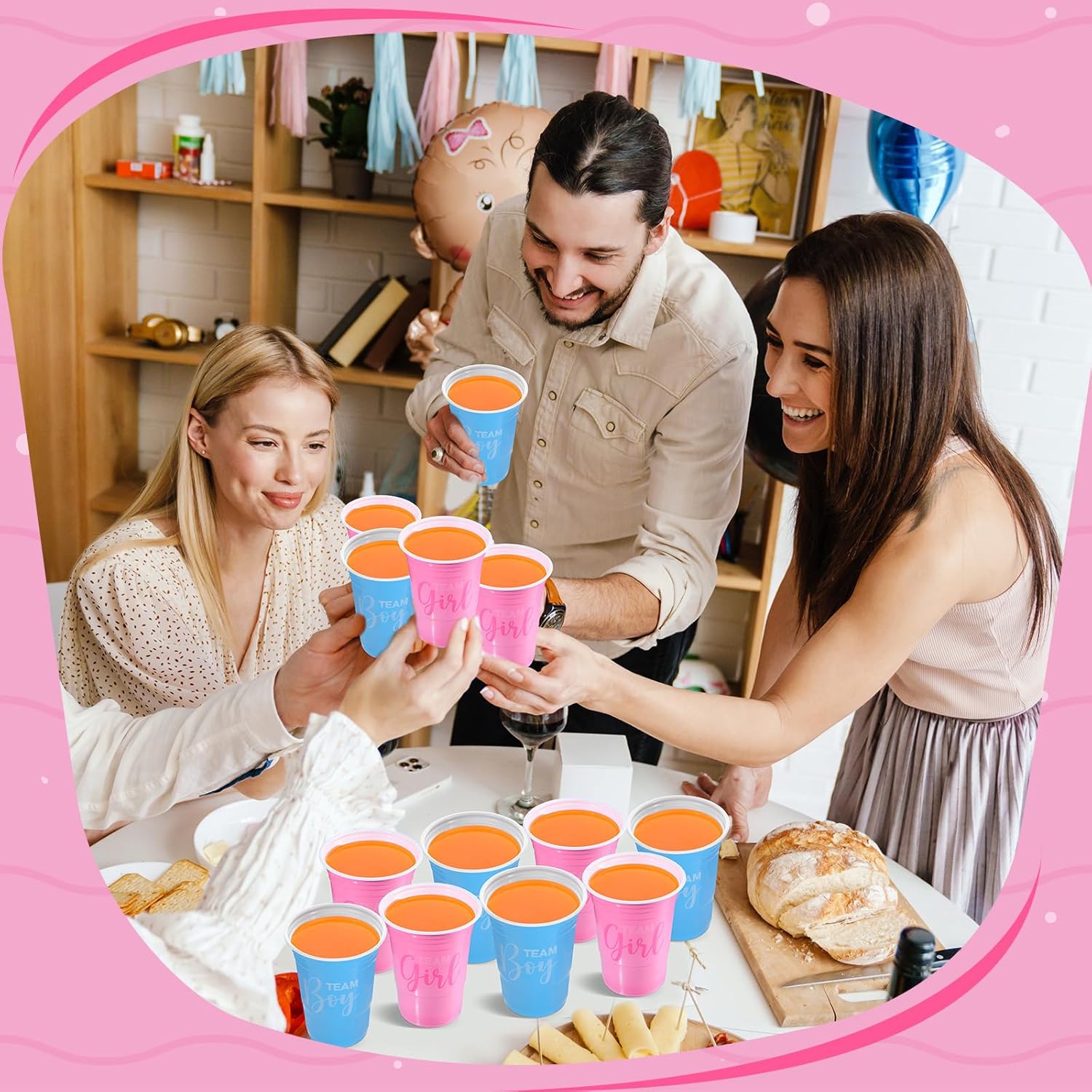 Norme 48 vasos de plástico de revelación de género de 16 onzas para equipo y niña, vasos desechables de polipropileno para baby shower, vasos de