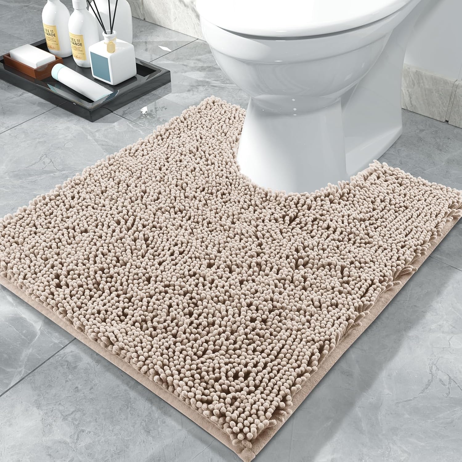 Yimobra Tapete de baño de lujo lanudo en forma de U para baño, 24.4 x 24.4 pulgadas, suave y cómodo, máxima absorción, secado rápido,