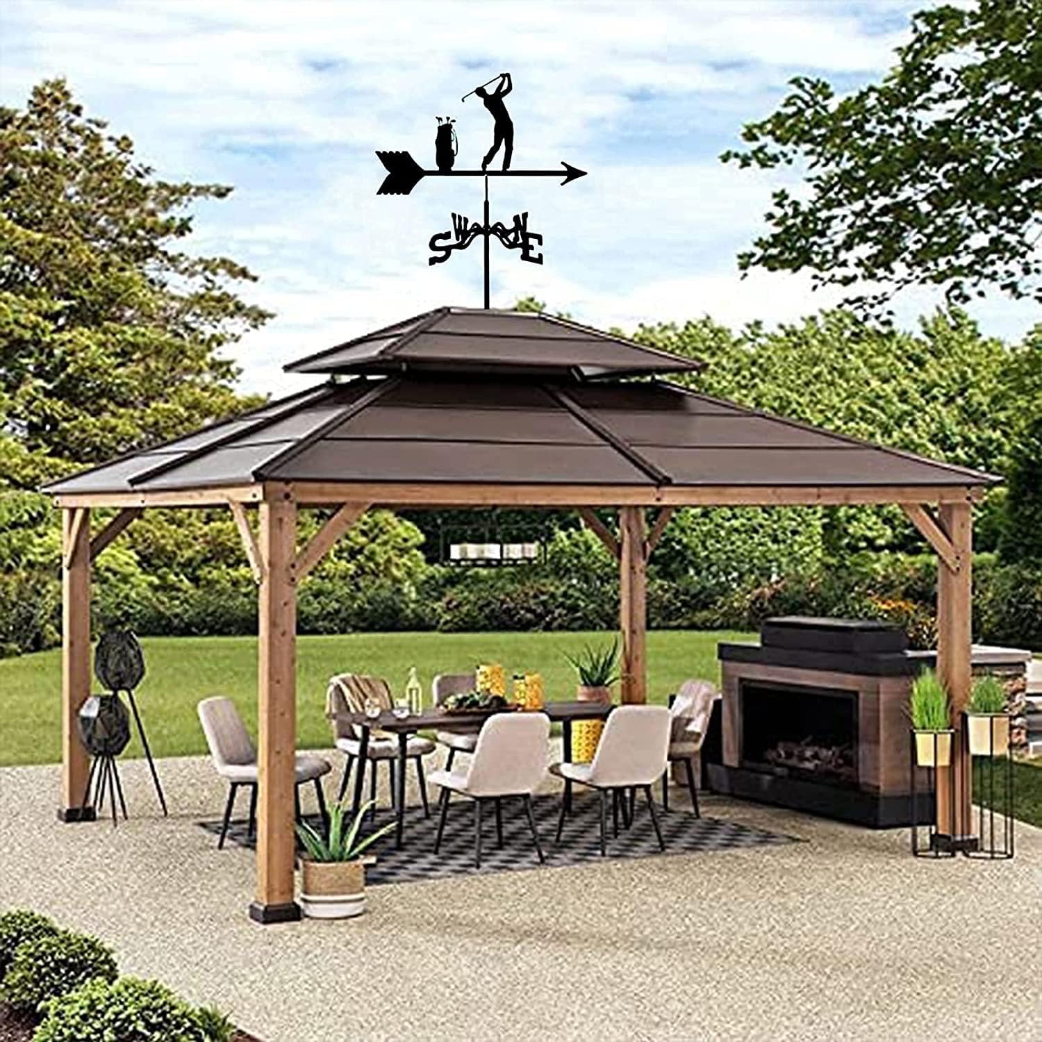 Veleta de metal para exteriores, veleta de acero inoxidable con techo de montaje para exteriores, granja, patio, jardín, glorieta, indicador de