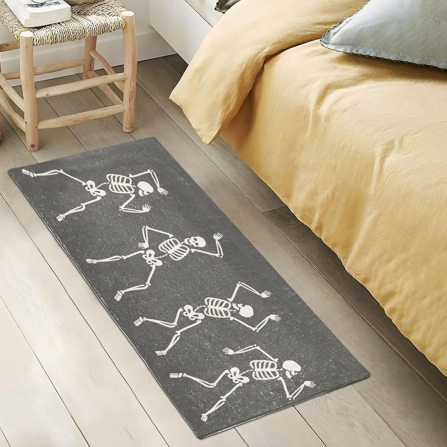 Joisal Funny Skeletons Dancing – Tapete de baño lavable a máquina, tapete de goma absorbente, 39 x 20 pulgadas