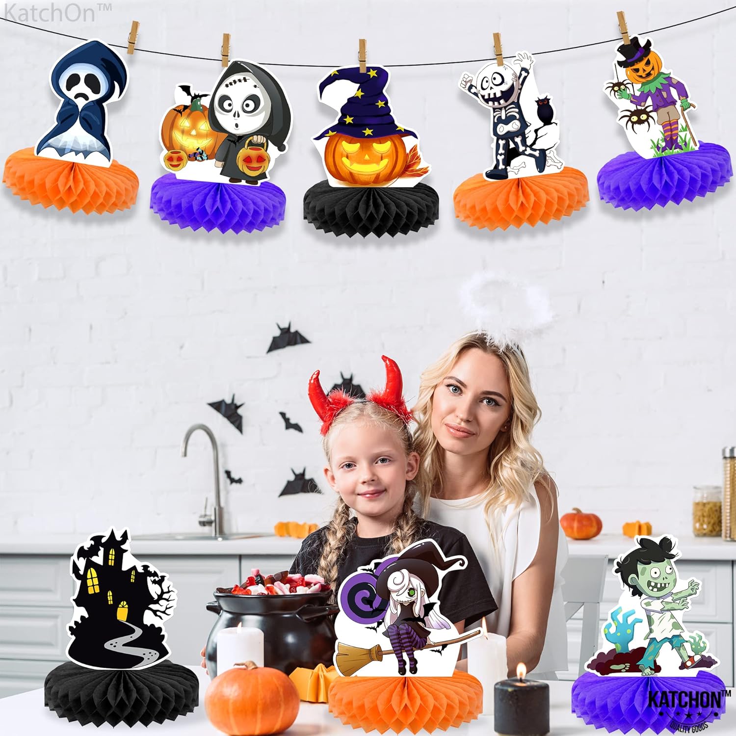 KatchOn, Centros de mesa de Halloween para mesas, paquete de 8, centro de mesa espeluznante de Halloween para decoraciones de mesa de Halloween,