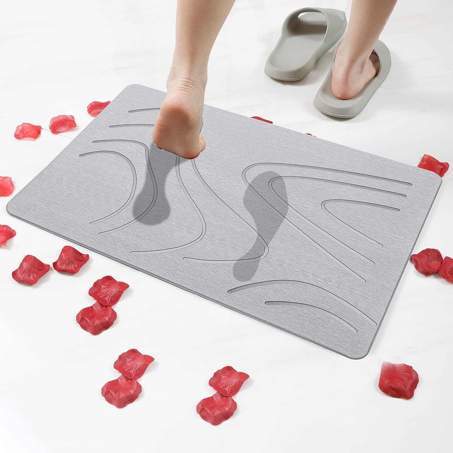 Layameis Tapete de baño de piedra, tapete de ducha de tierra de diatomeas, tapete de secado rápido para baño, antideslizante, súper absorbente, de